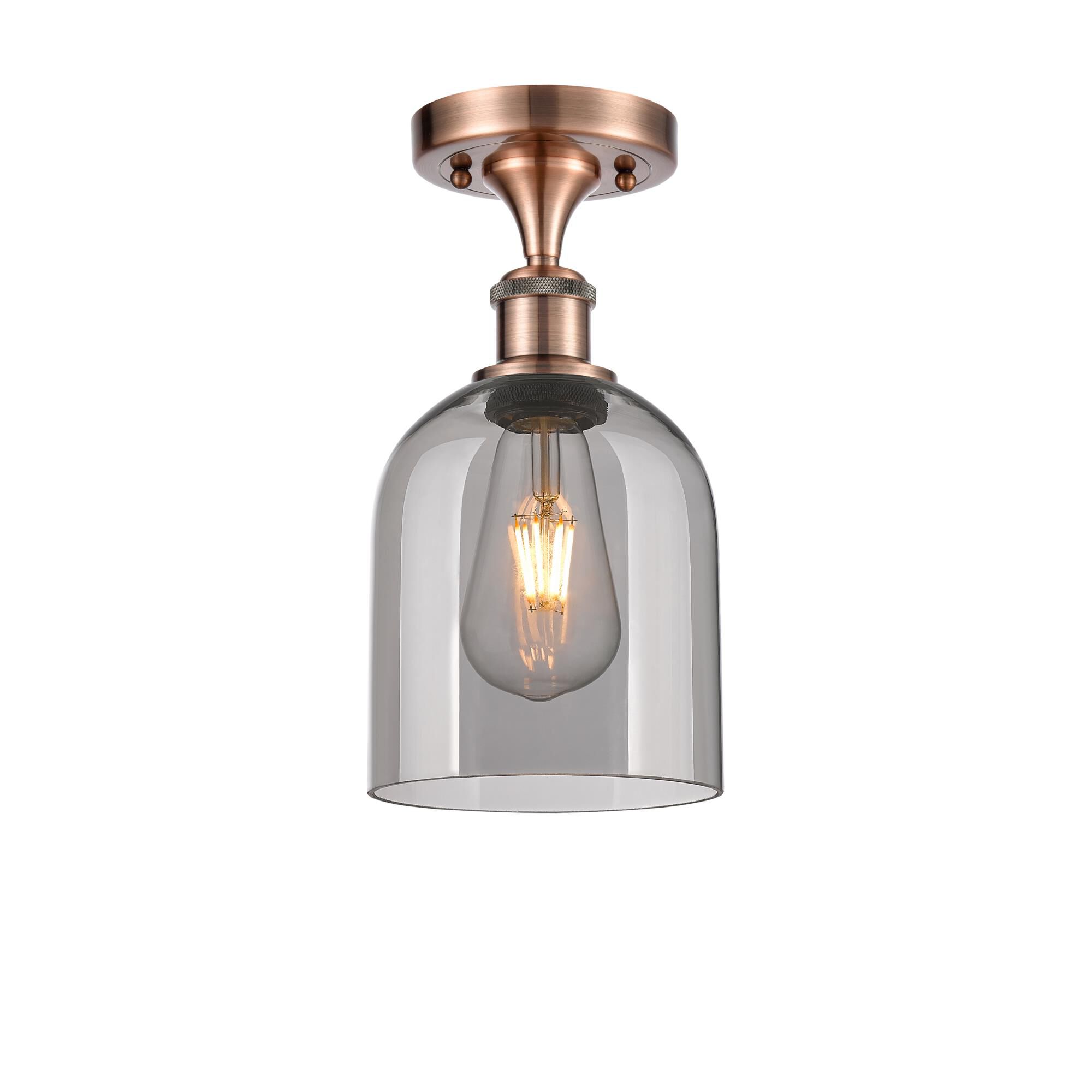 Shown in Antique Copper finish and Light Smoke glass