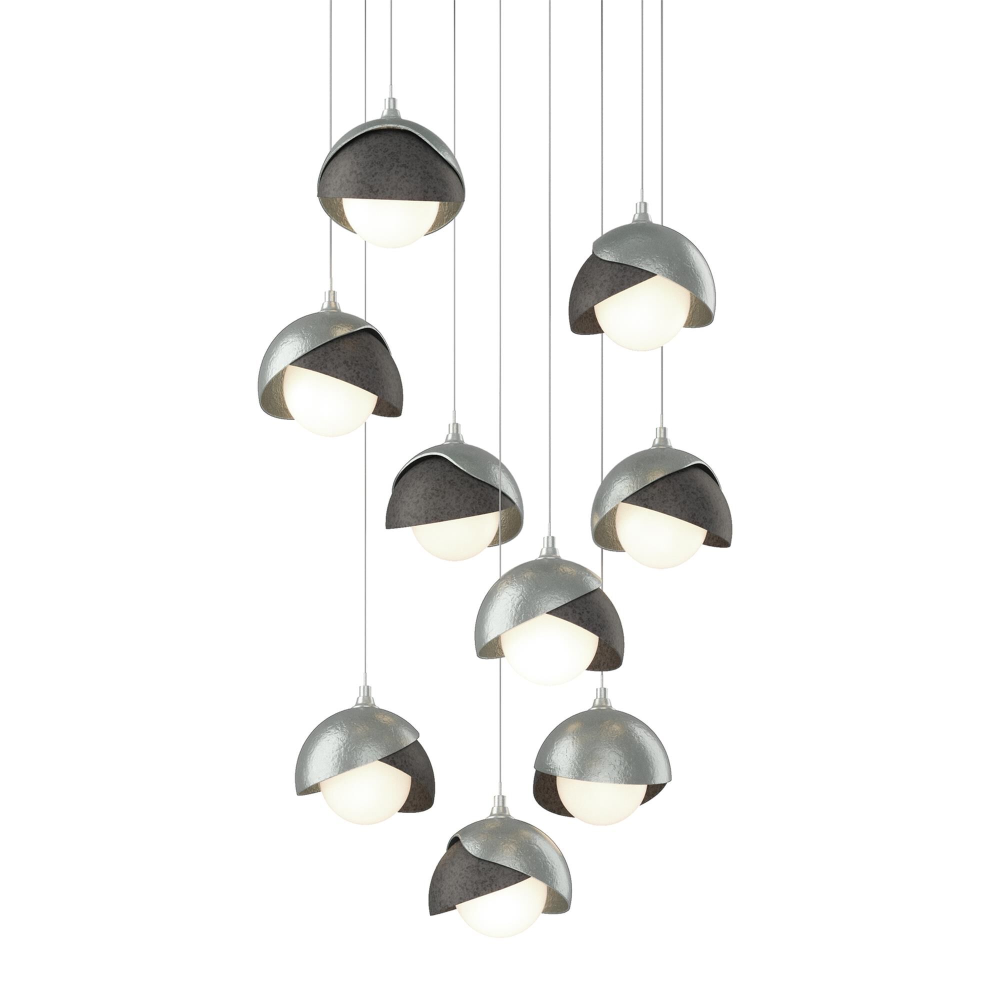Shown in Vintage Platinum finish and Opal glass and Natural Iron accent