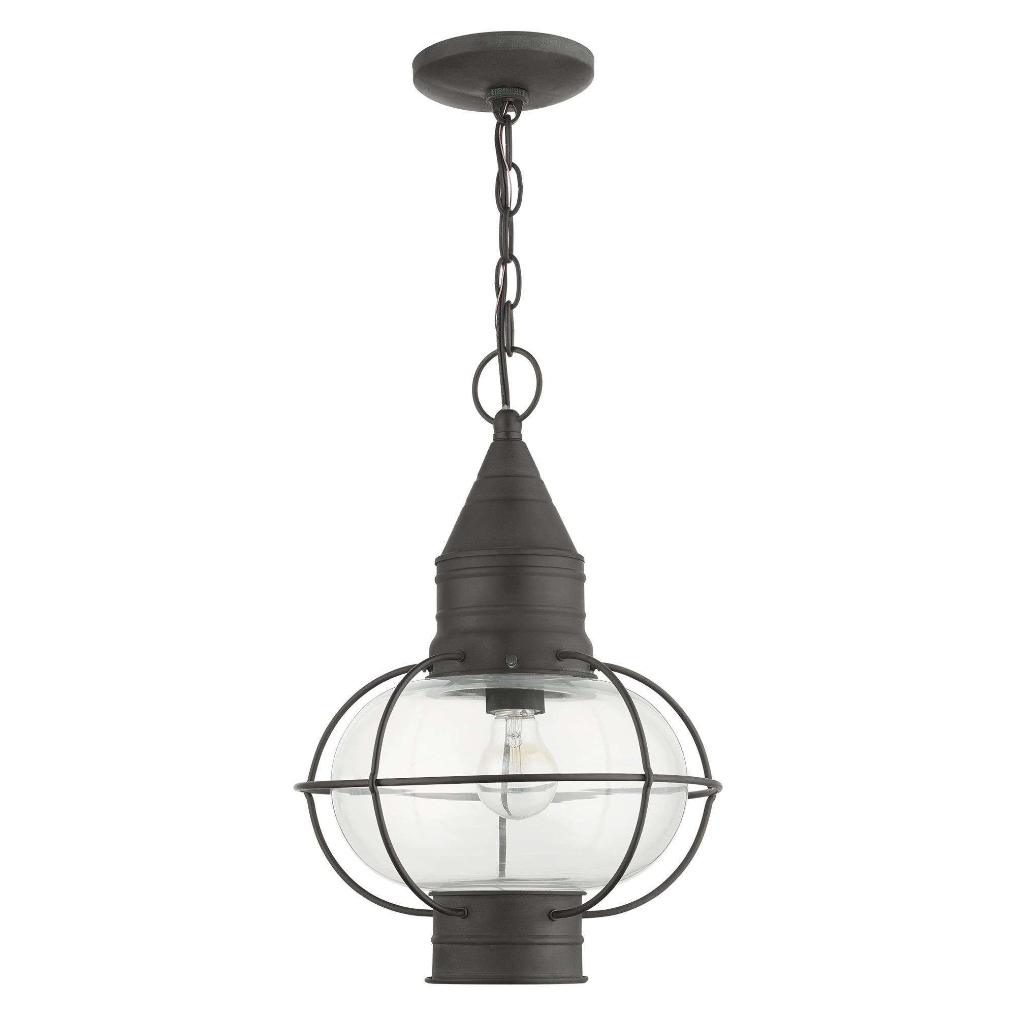 Shown in Charcoal finish and Hand Blown Clear glass