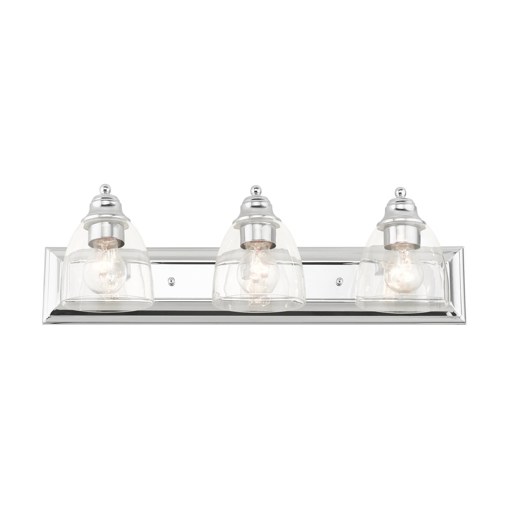Shown in Polished Chrome finish and Hand Blown Clear glass