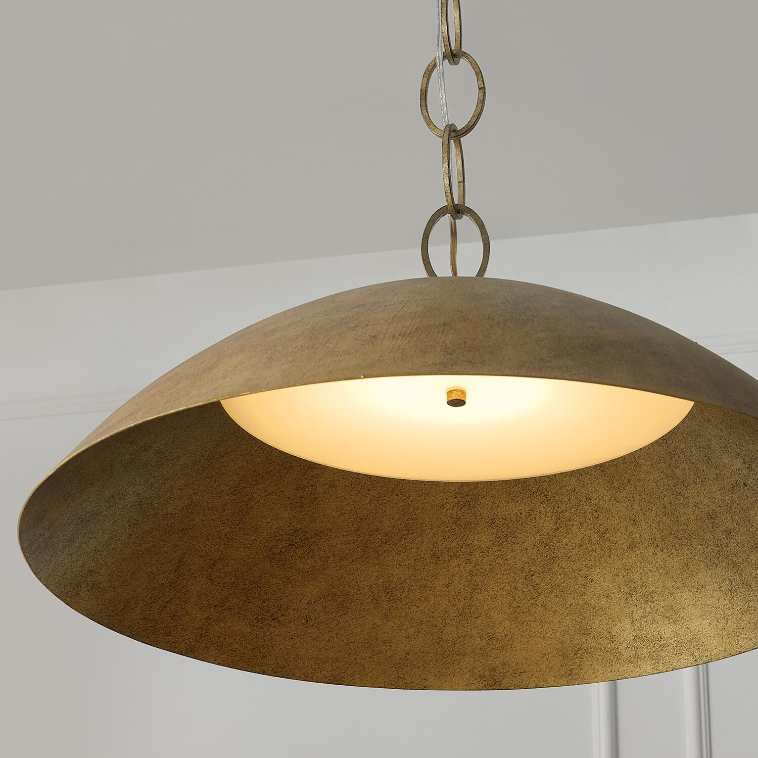Shown in Feathered Gold finish and Textured Metal shade