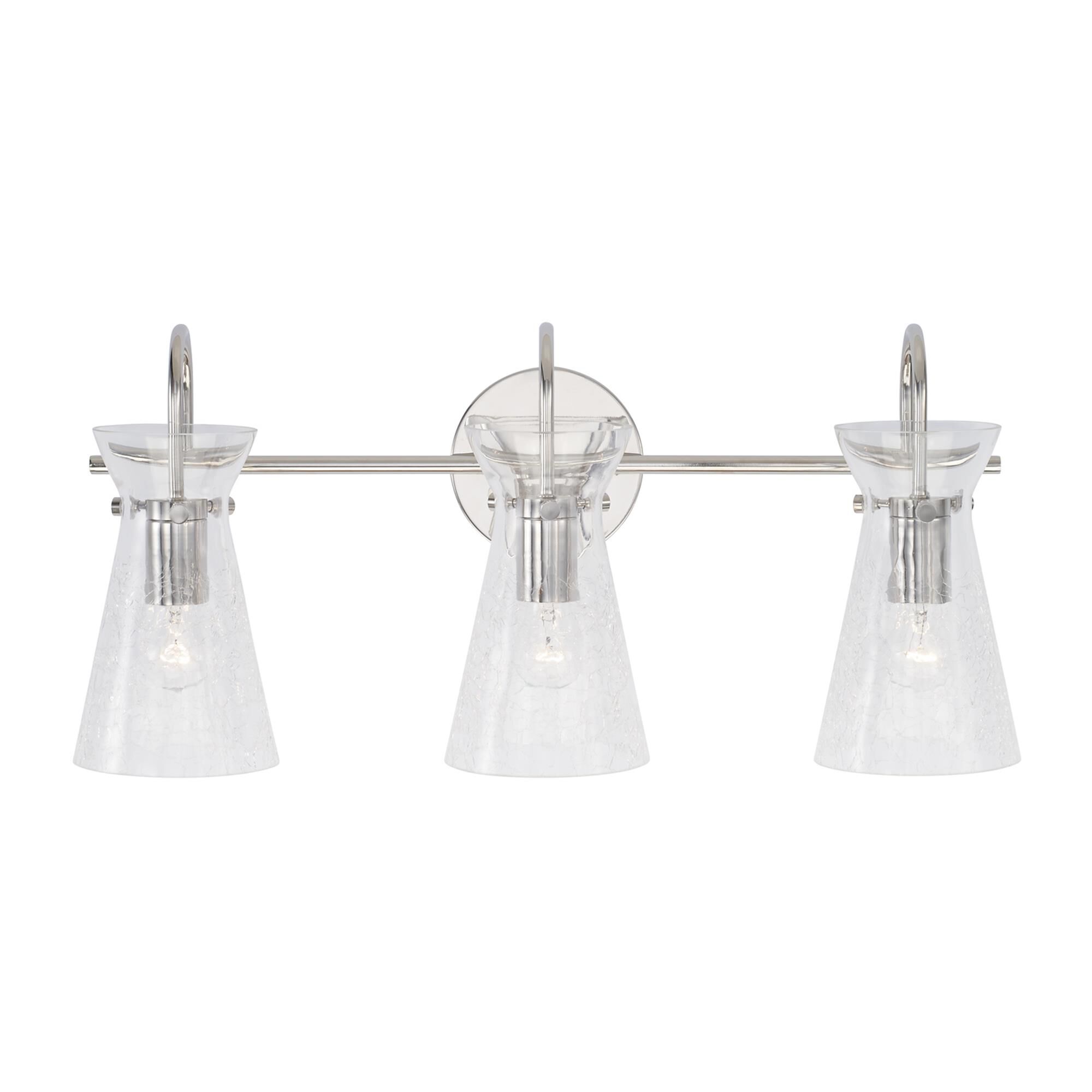 Shown in Polished Nickel finish and Clear Half-Crackle glass