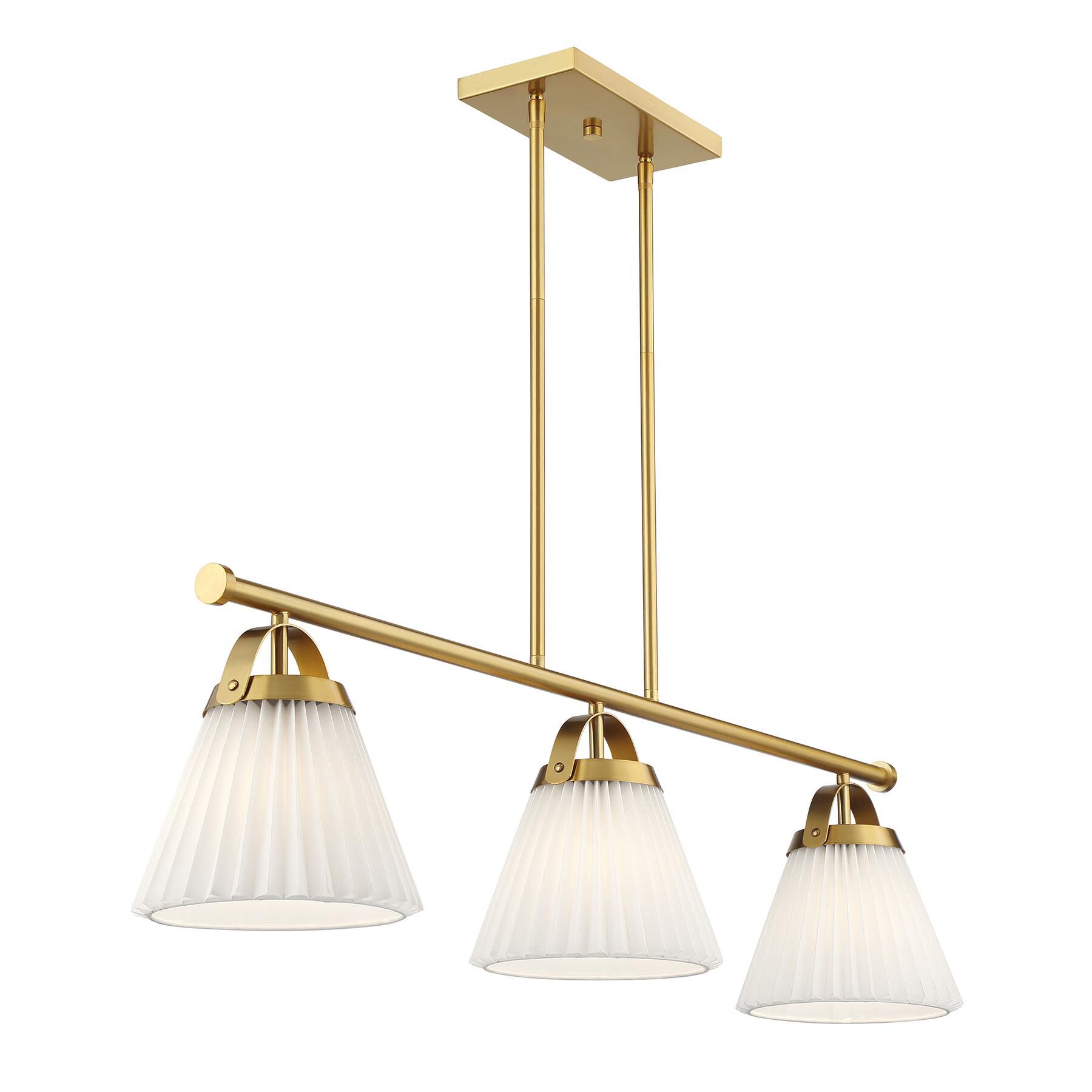 Shown in Natural Brass finish and White Knife Pleated Fabric shade