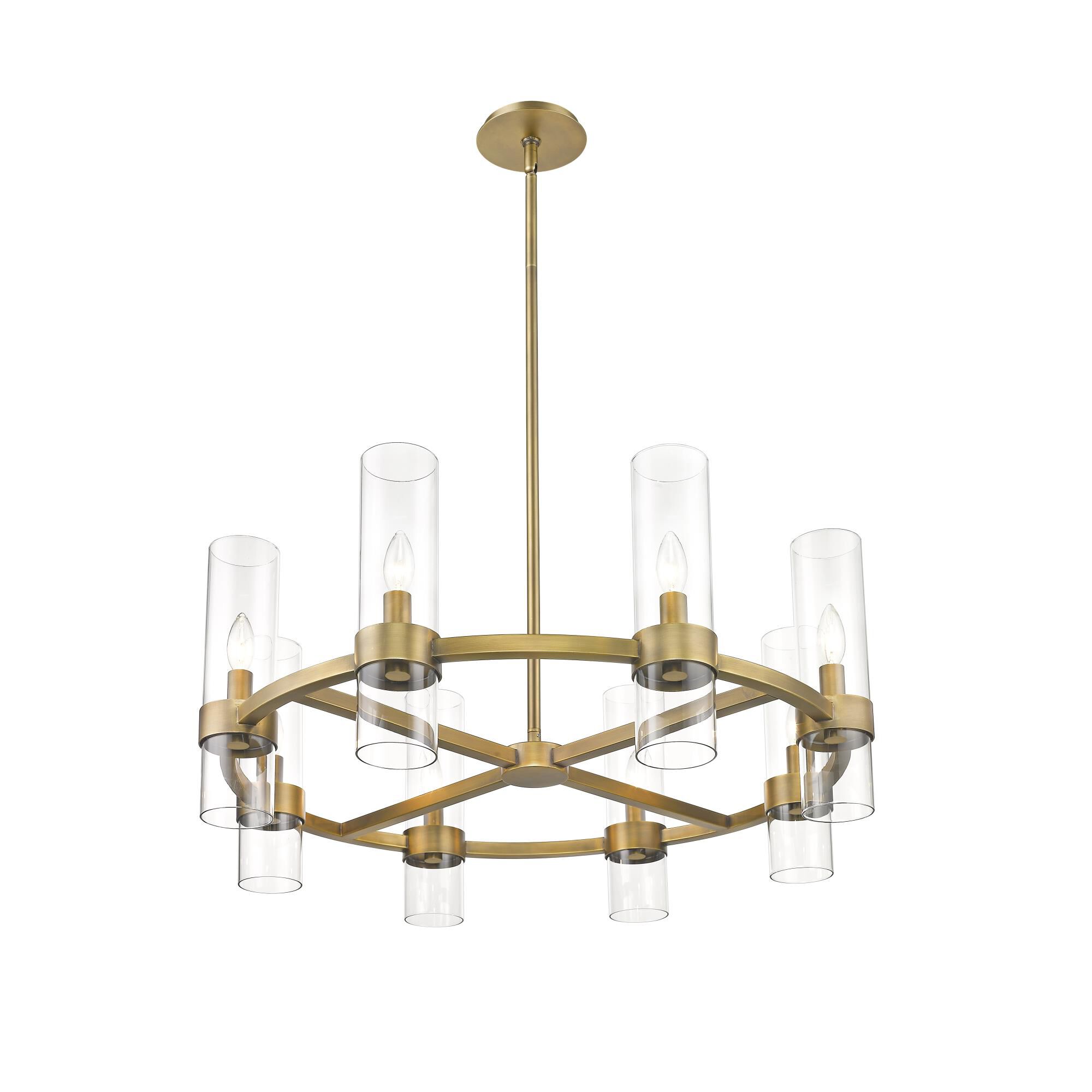 Shown in Rubbed Brass finish and Glass shade