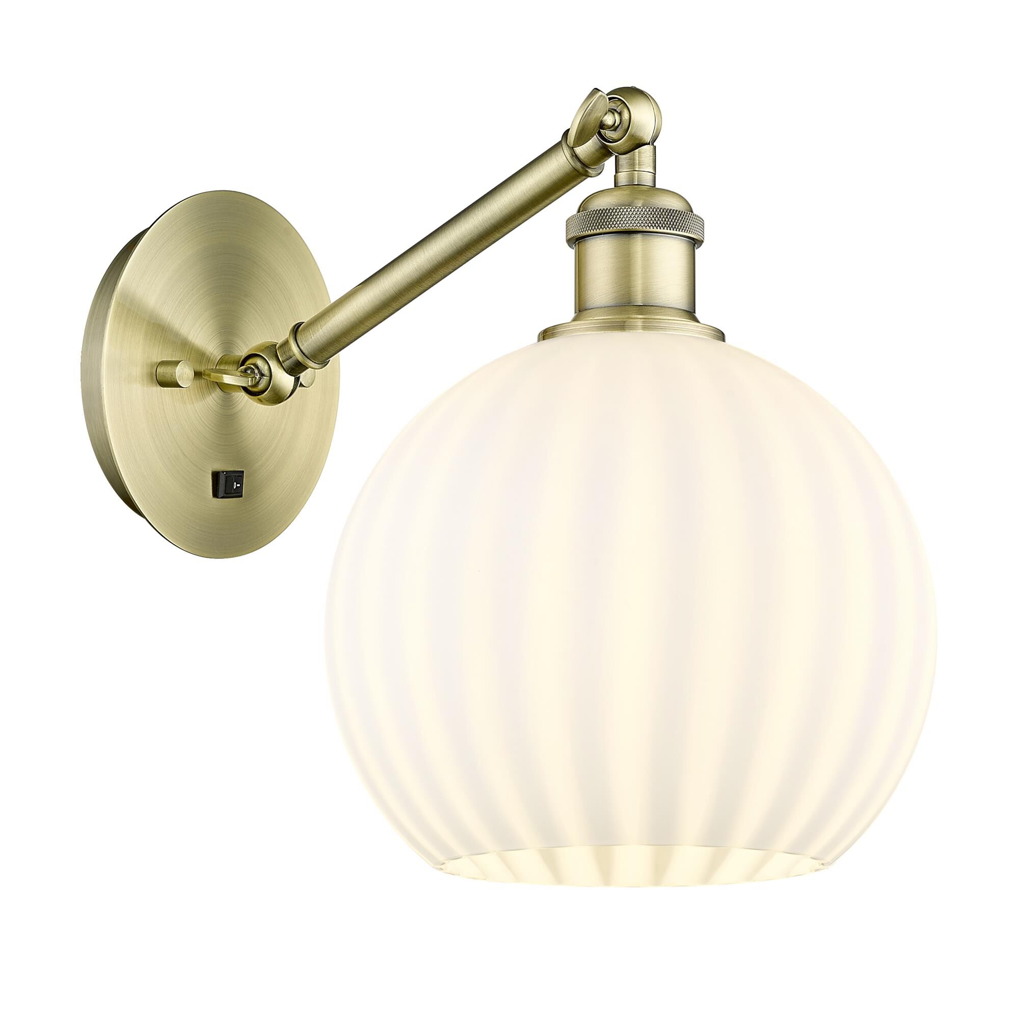 Shown in Antique Brass finish and White Venetian glass