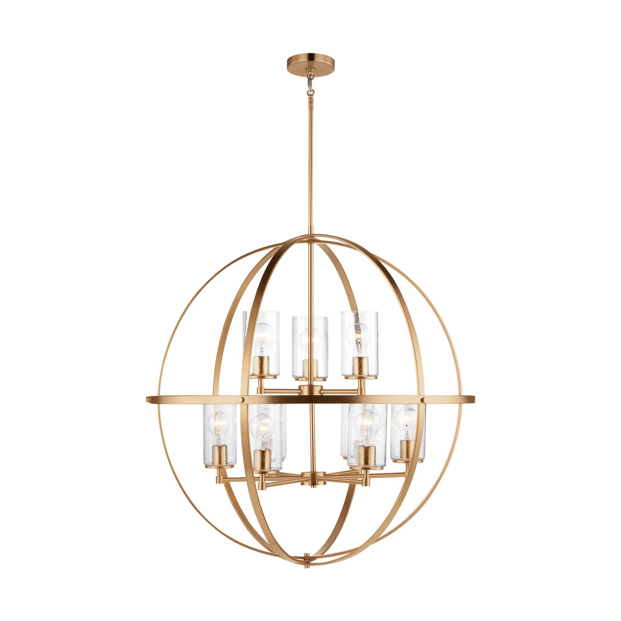 Shown in Satin Brass finish and Clear Seeded glass