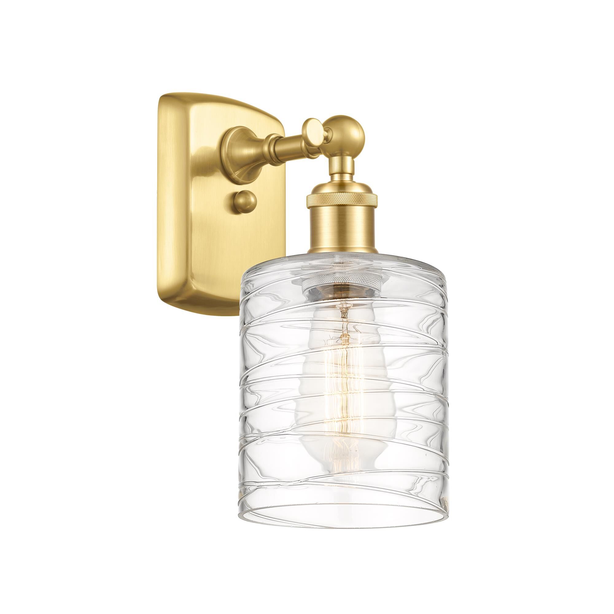 Shown in Satin Gold finish and Deco Swirl Cobbleskill glass