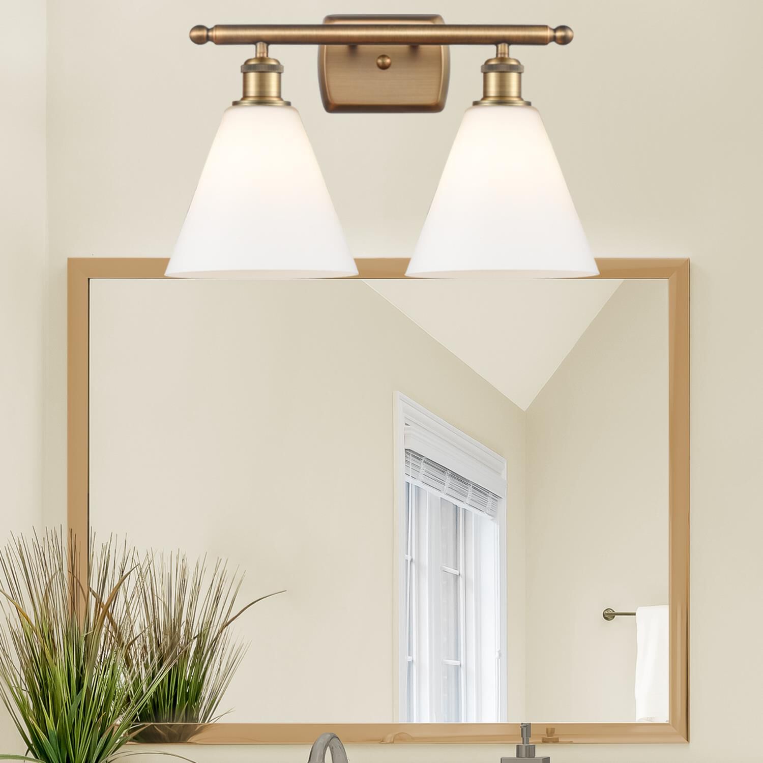 Shown in Brushed Brass finish and Cased Matte White Ballston Cone glass and No Shade shade