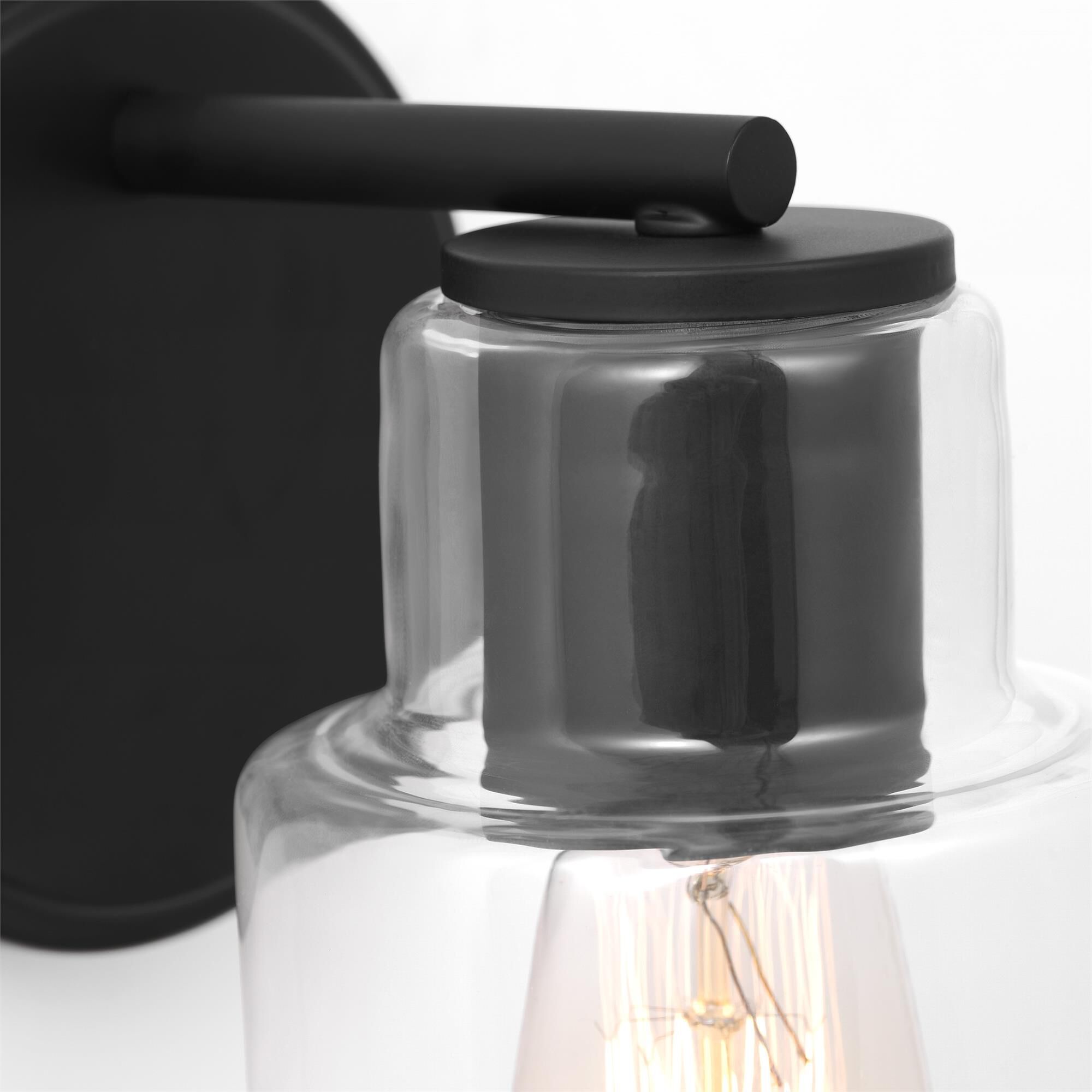 Shown in Midnight Black finish and Clear Glass shade