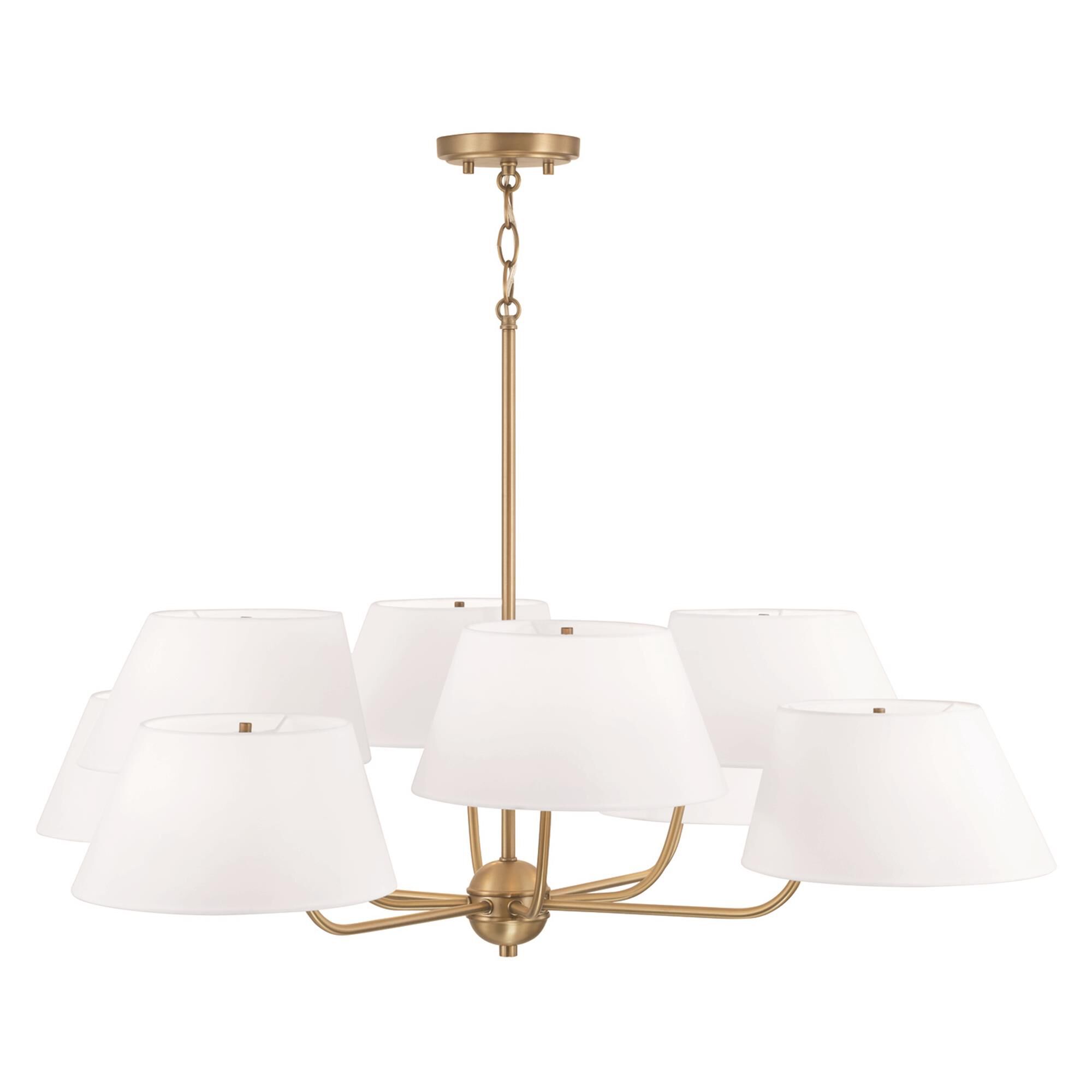 Shown in Aged Brass finish and White Fabric shade