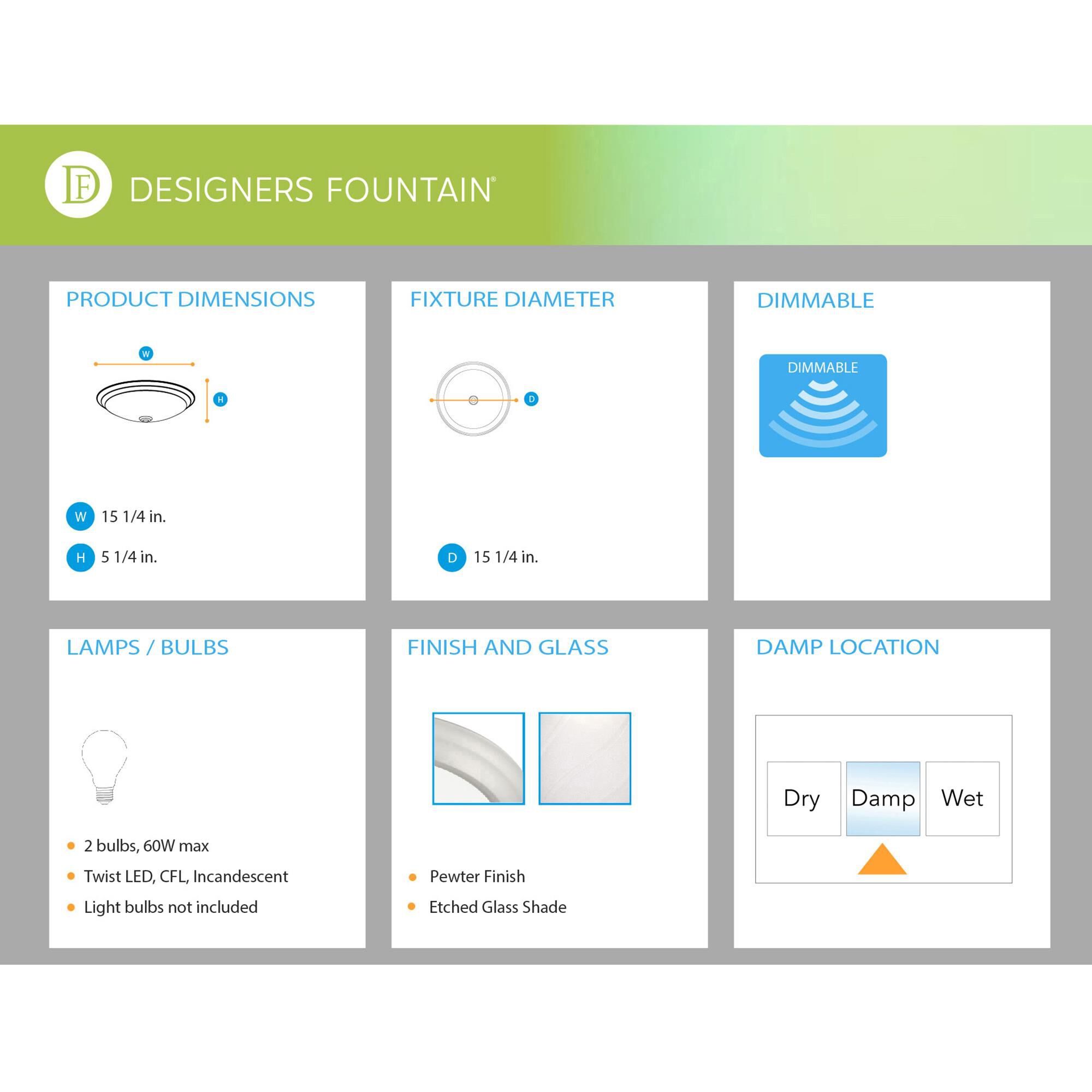 Decorative Flushmount 15 Inch 3 Light Flush Mount by Designers Fountain