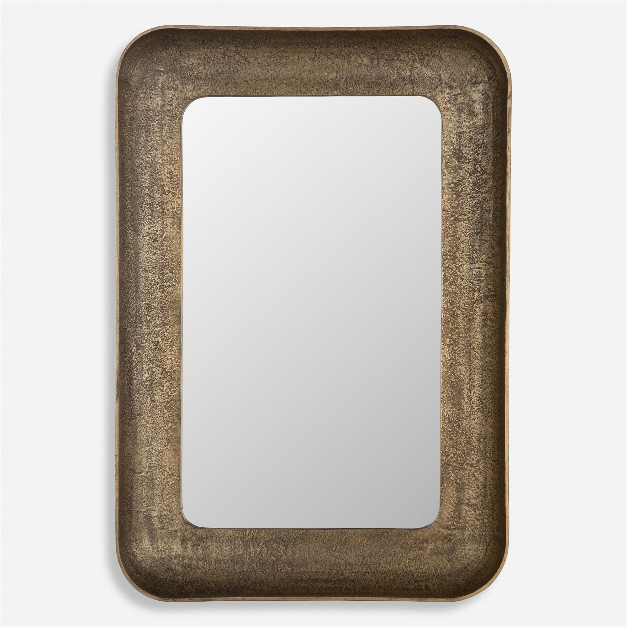Shown in Crafted From Cast Aluminum And Finished In A Lustrous Plated Antique Brass, The Alvaro Mirror Boasts finish