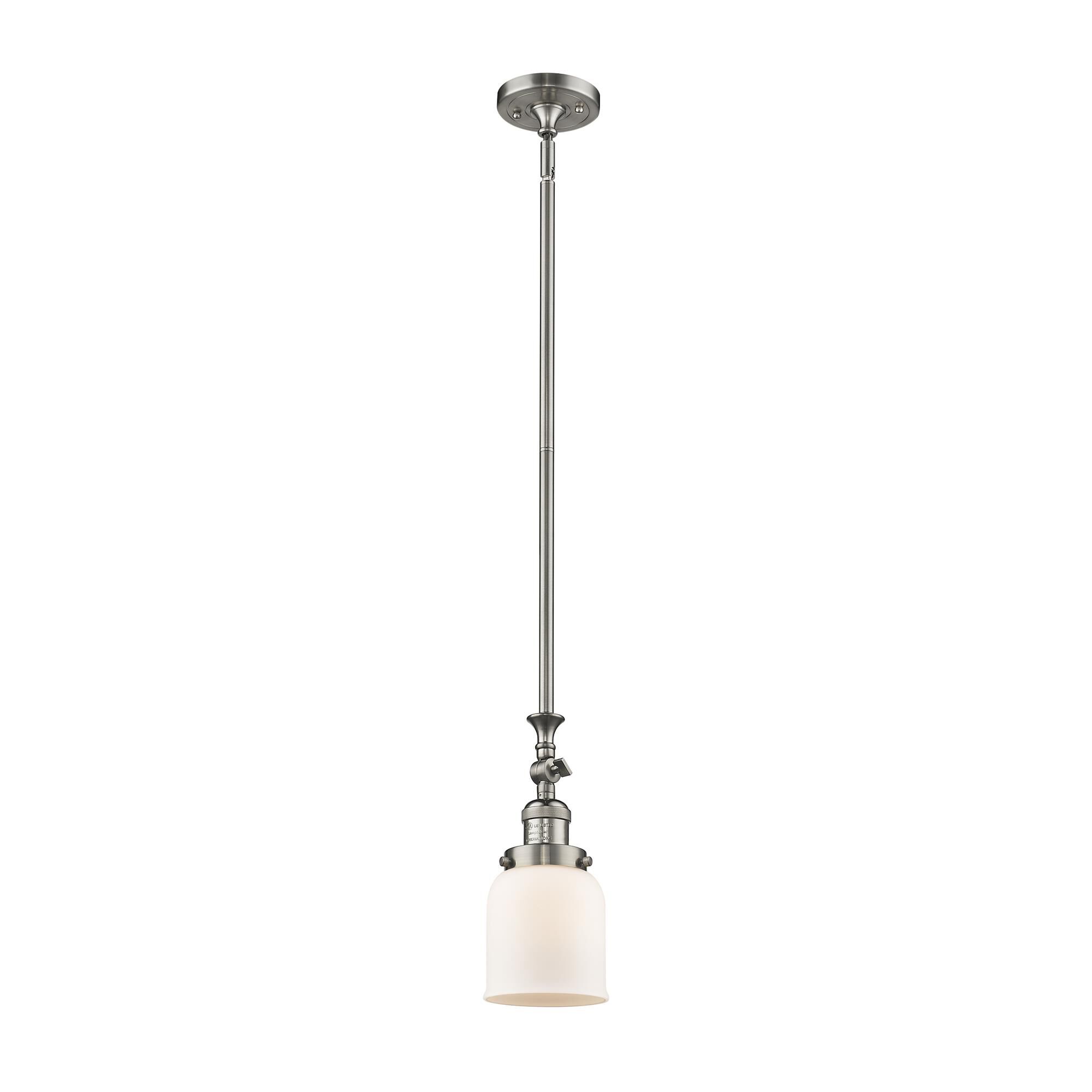 Shown in Brushed Satin Nickel finish and Matte White Cased glass
