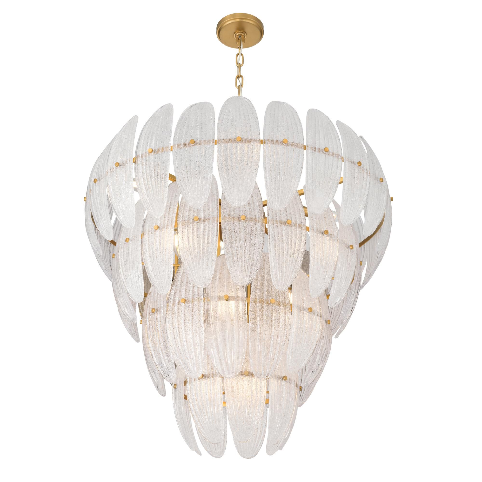 Shown in Legacy Brass finish and Clear Textured shade