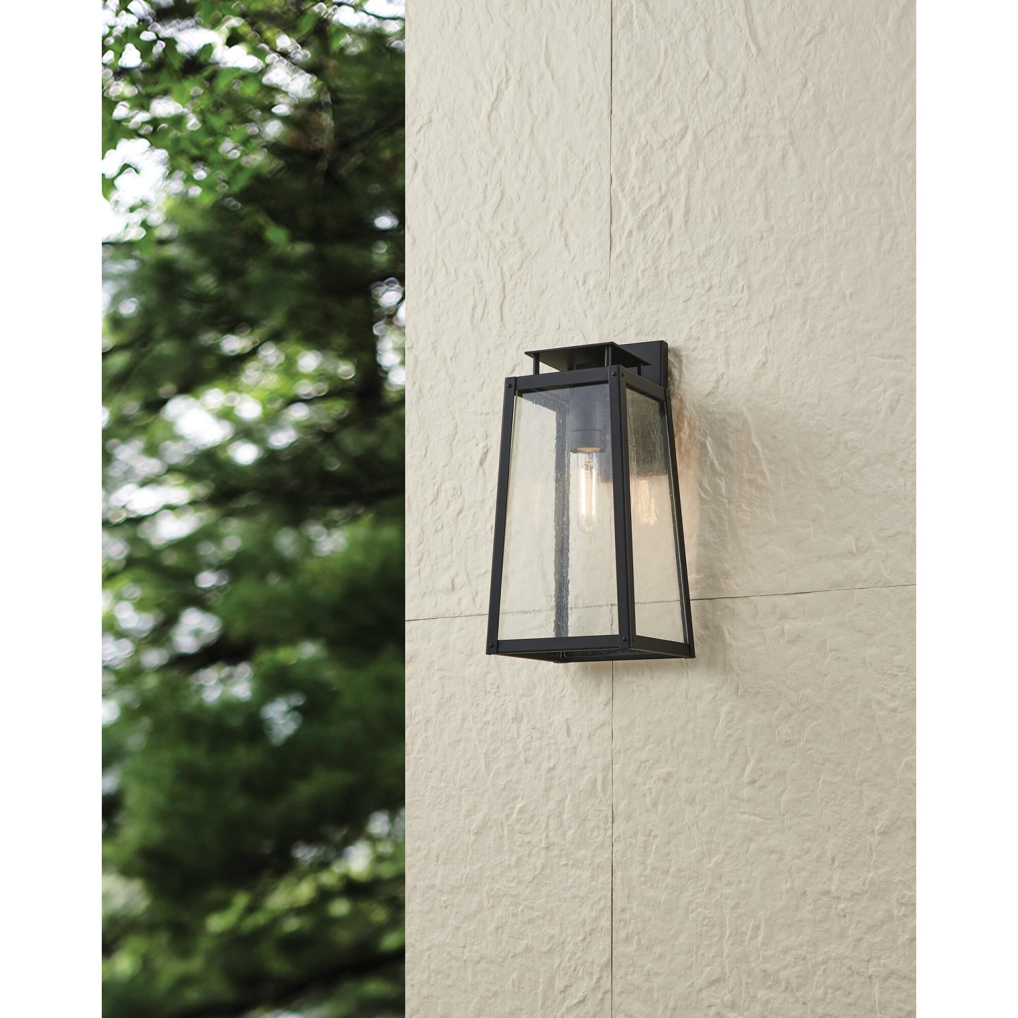 Shown in Matte Black finish and Clear Antique glass