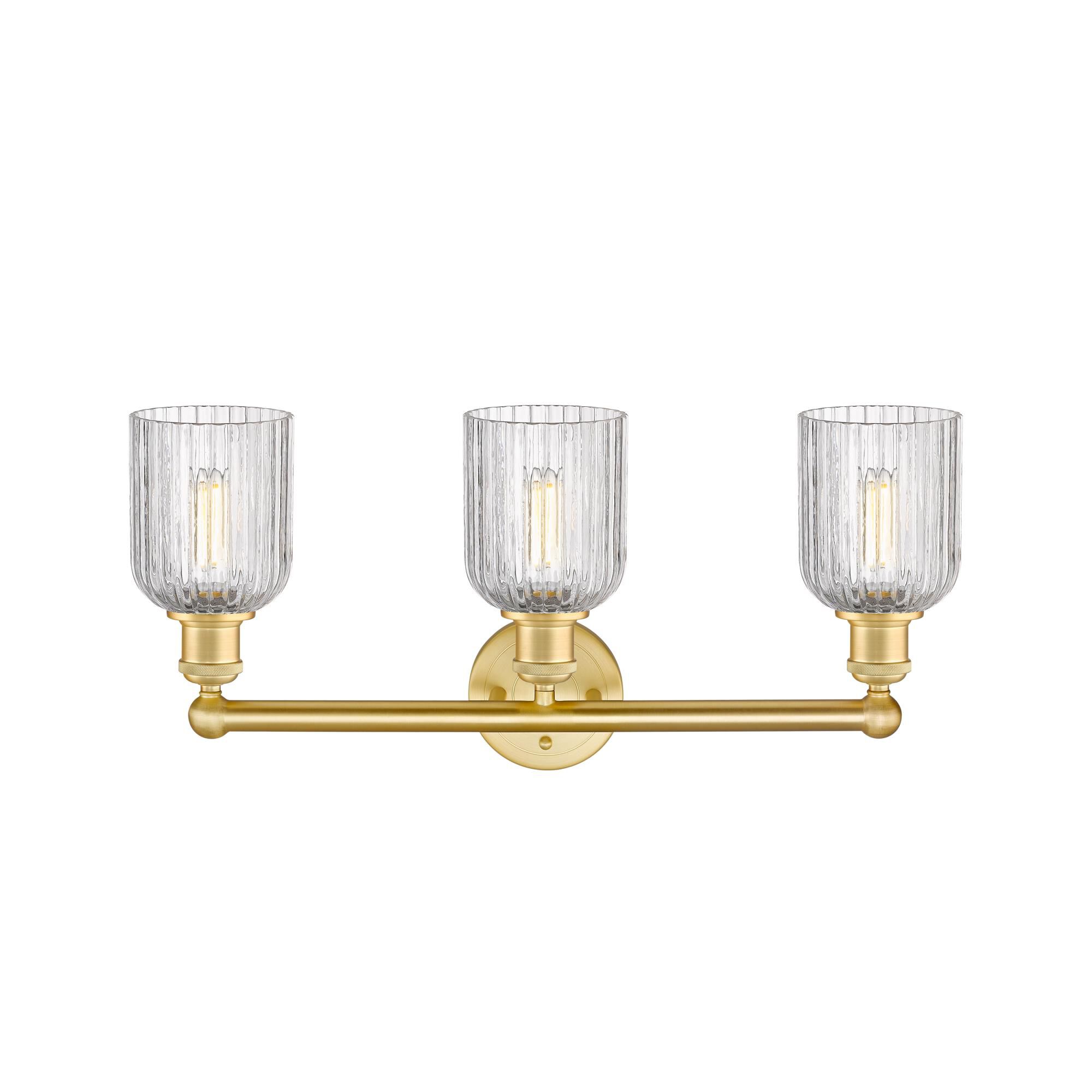 Shown in Satin Gold finish and Clear glass