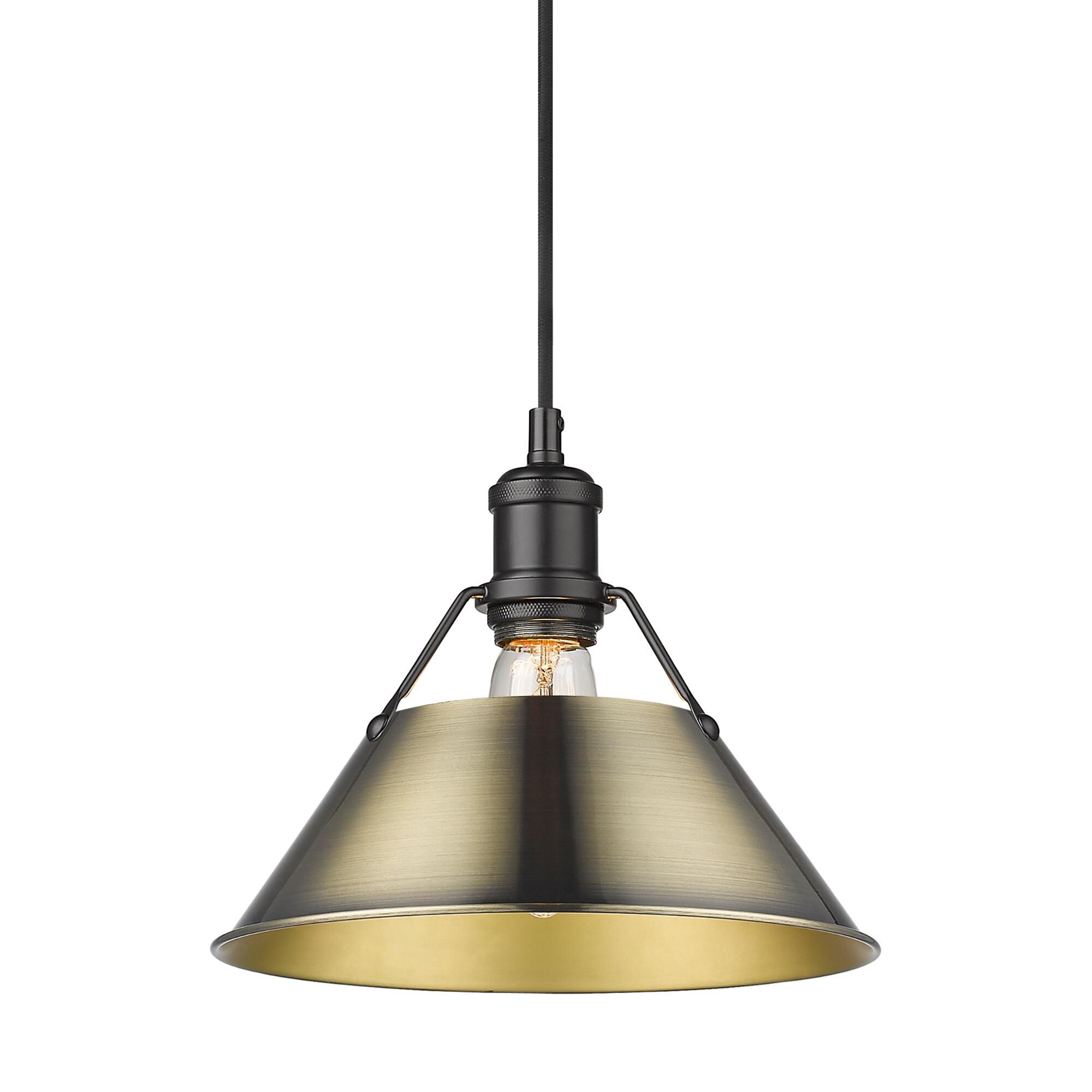 Shown in Matte Black finish and Without Glass glass and Aged Brass shade