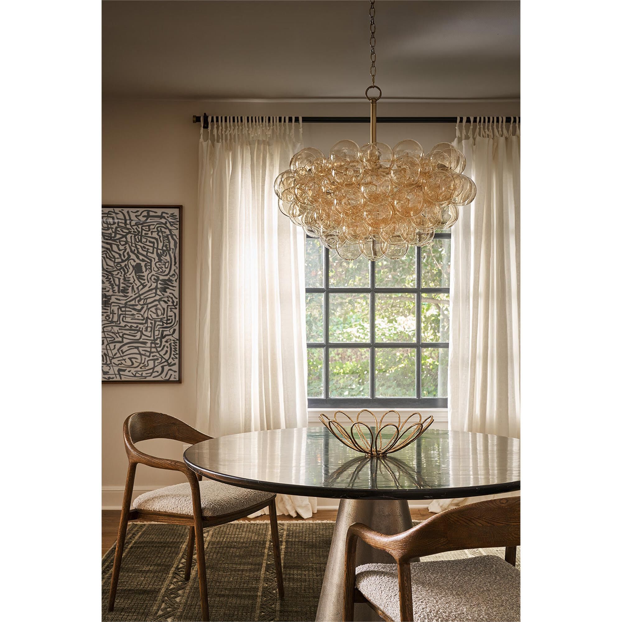 Shown in Natural Brass finish and Amber glass