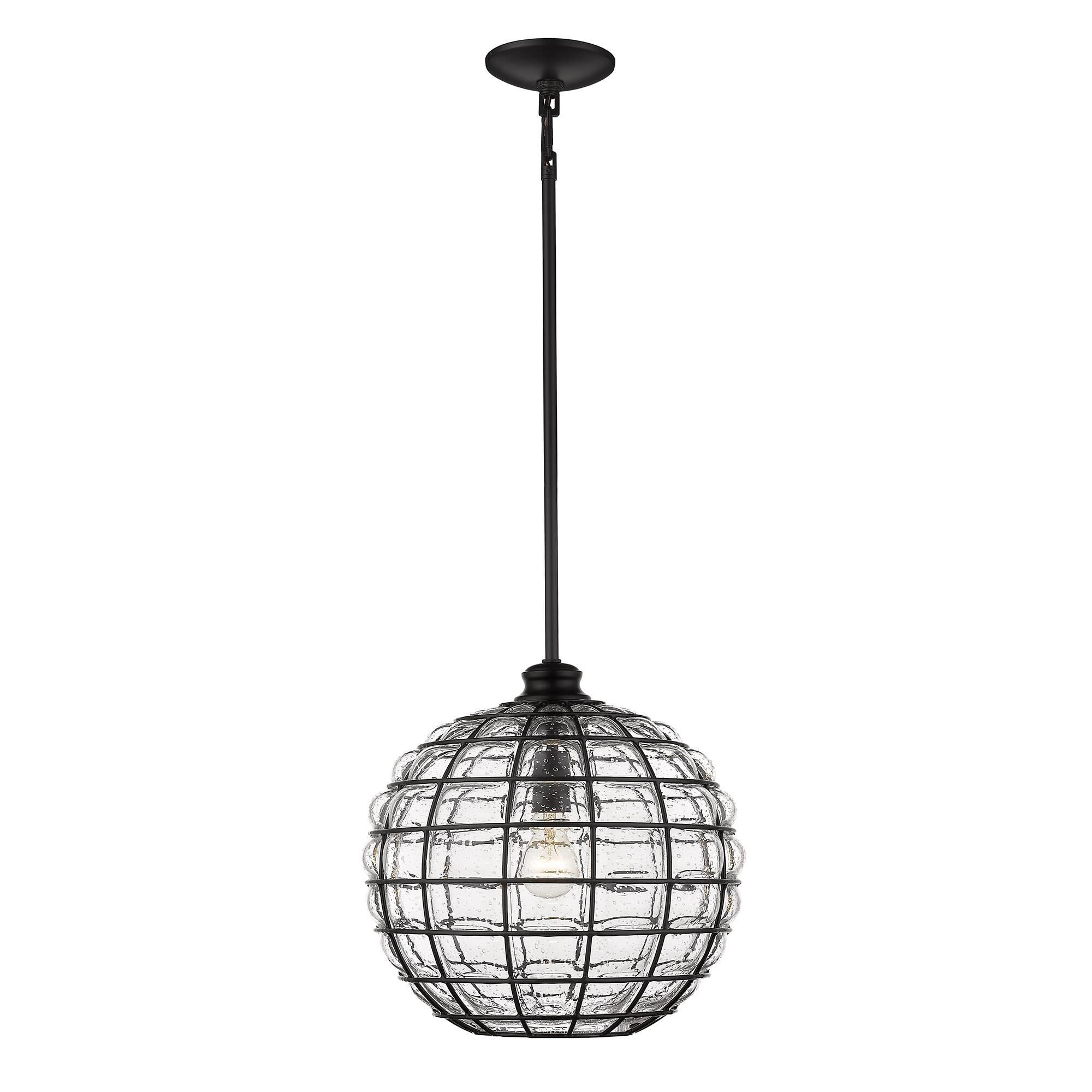 Shown in Matte Black finish and Seeded Glass shade