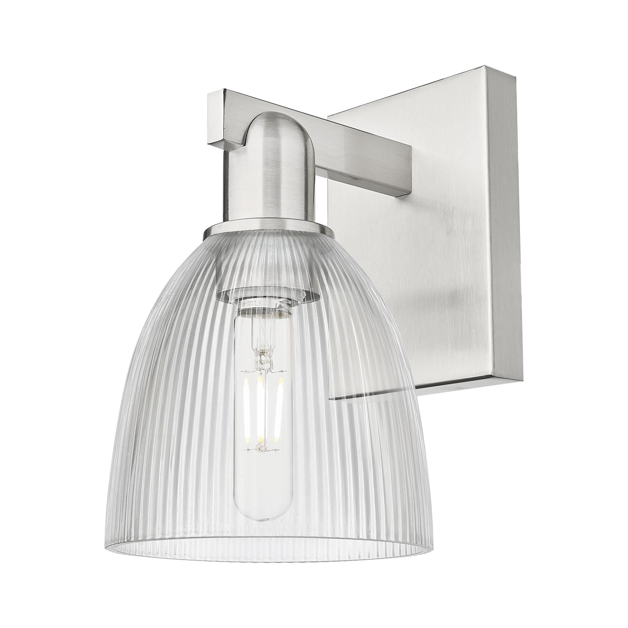 Shown in Brushed Satin Nickel finish and Clear glass