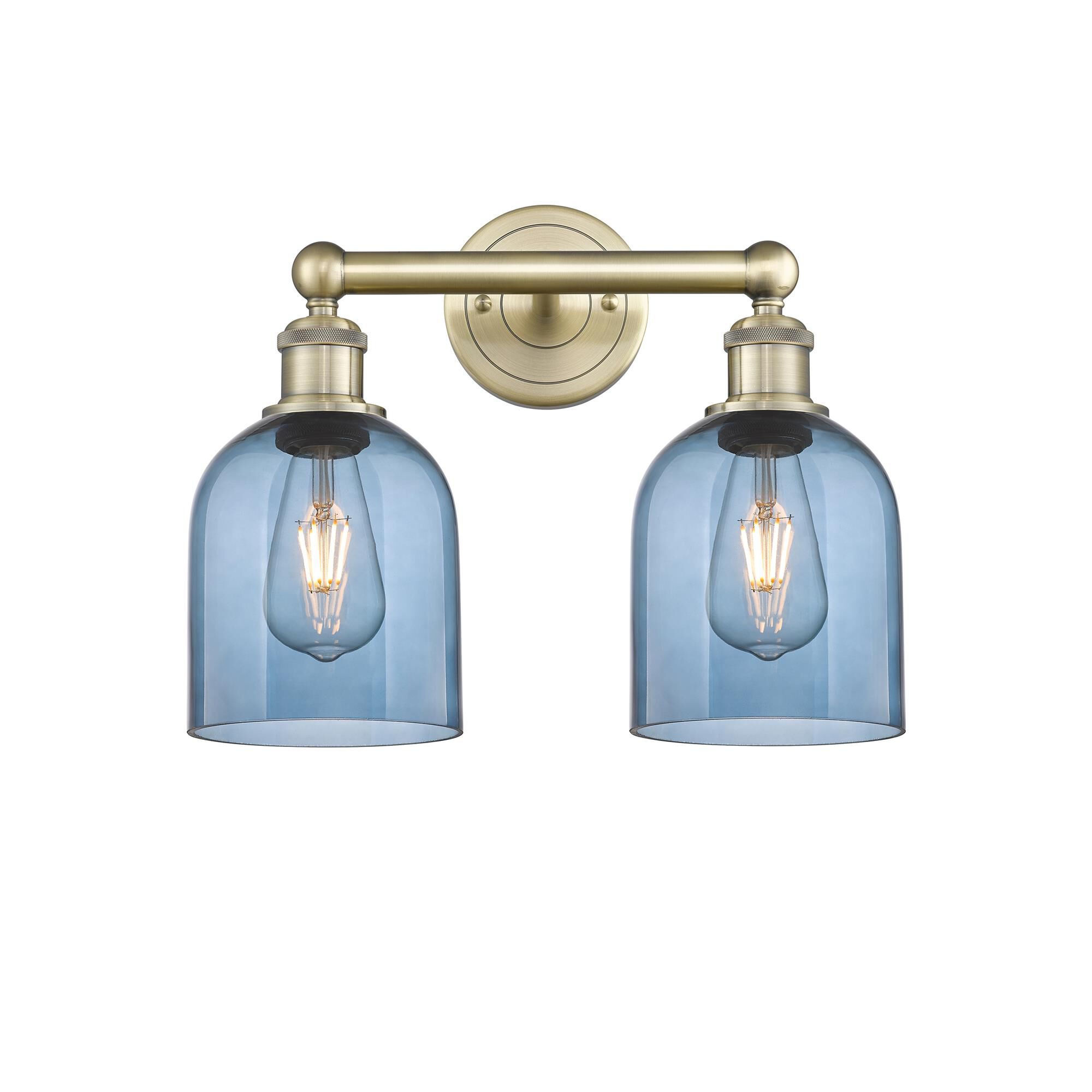 Shown in Antique Brass finish and Princess Blue glass