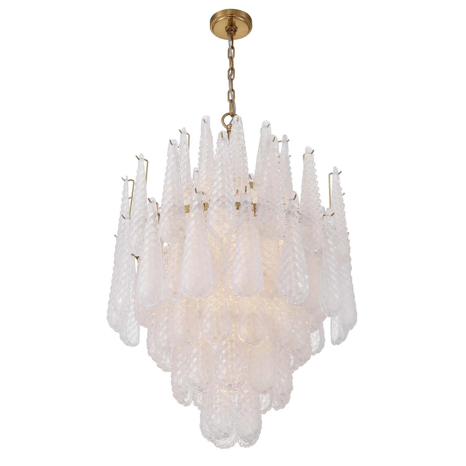 Shown in Aged Brass finish and Sand Clear glass