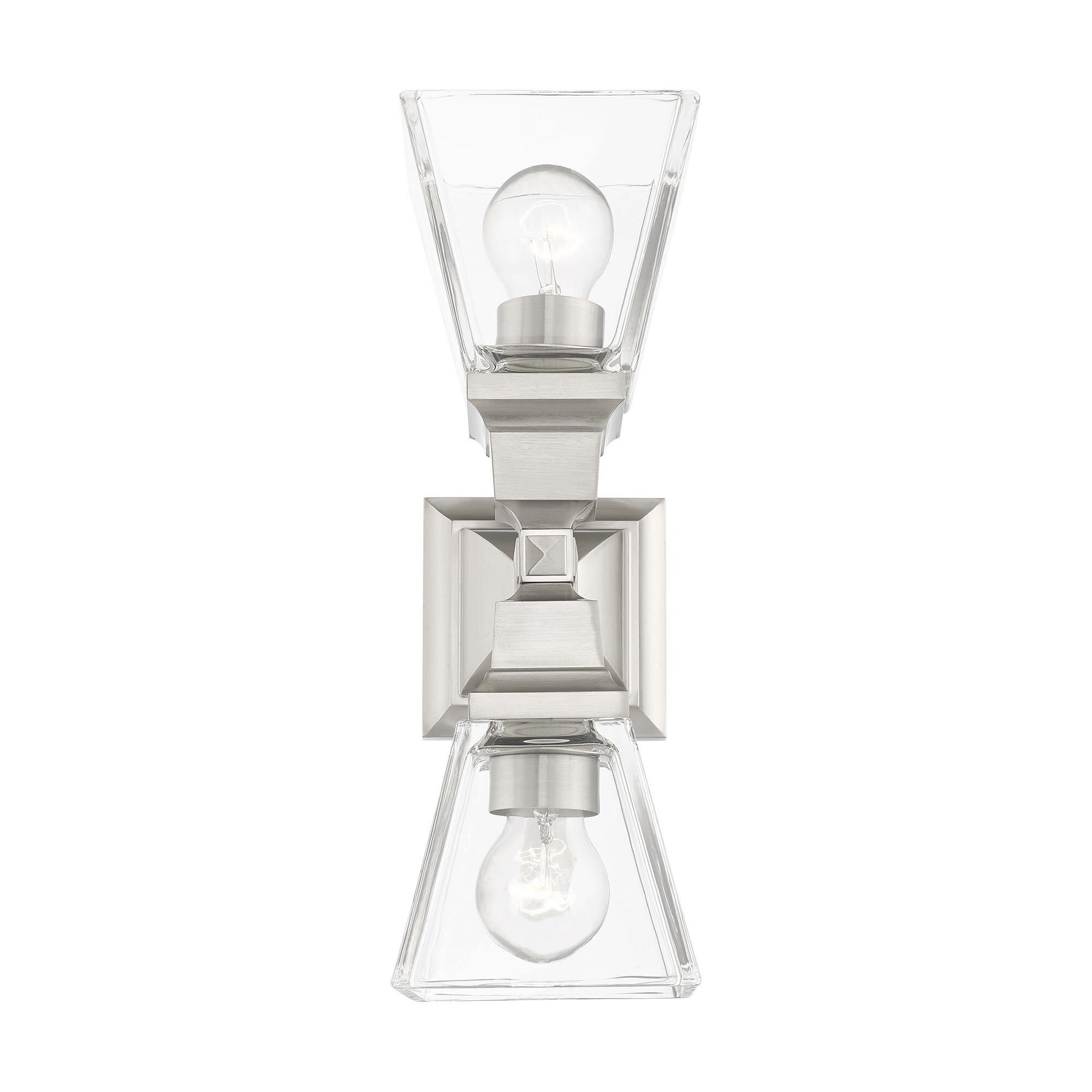 Shown in Brushed Nickel finish and Clear glass and Clear Glass shade