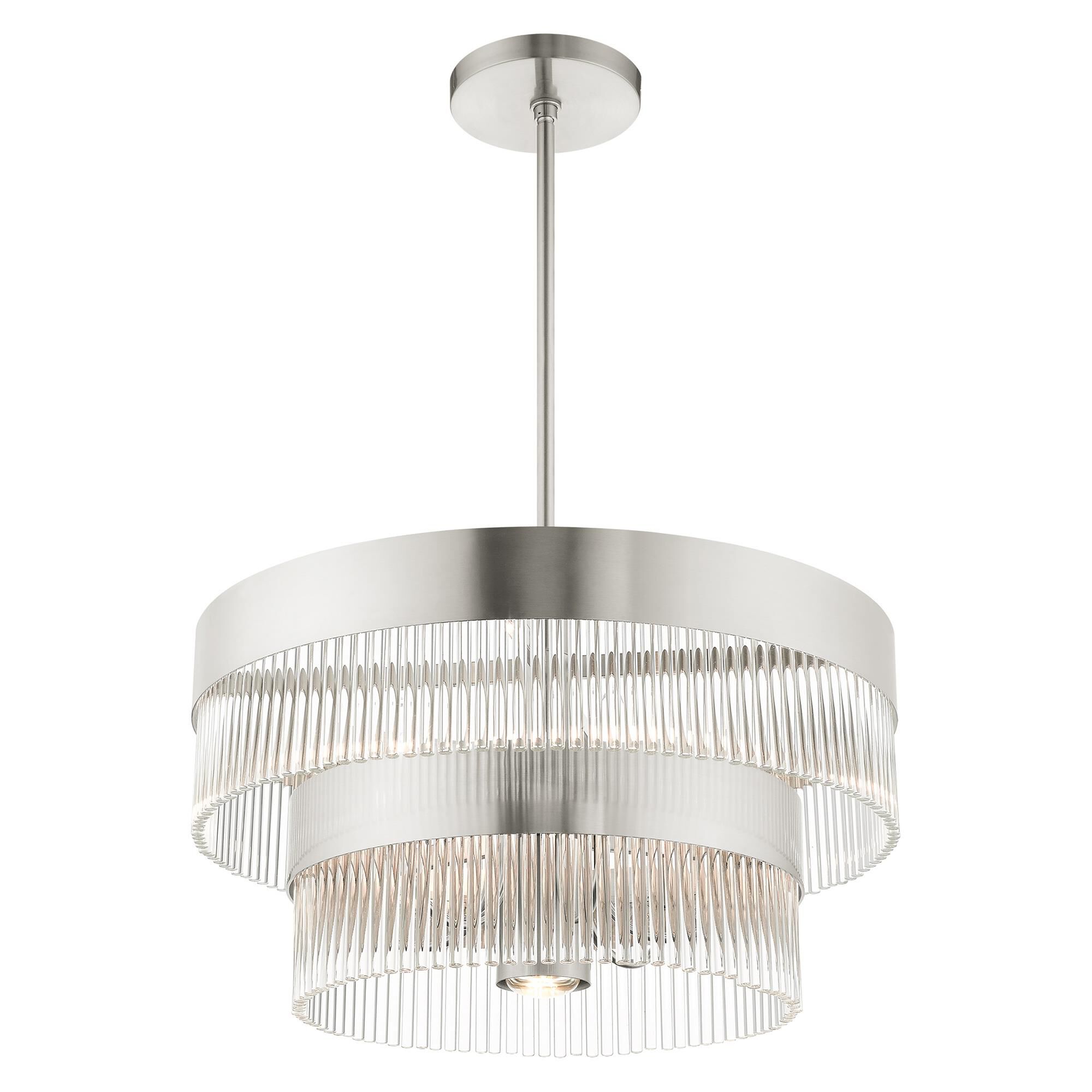 Shown in Brushed Nickel finish and Brushed Nickel Drum Shade With Clear Crystal Rods glass and Brushed Nickel Drum  With Clear Crystal Rods shade