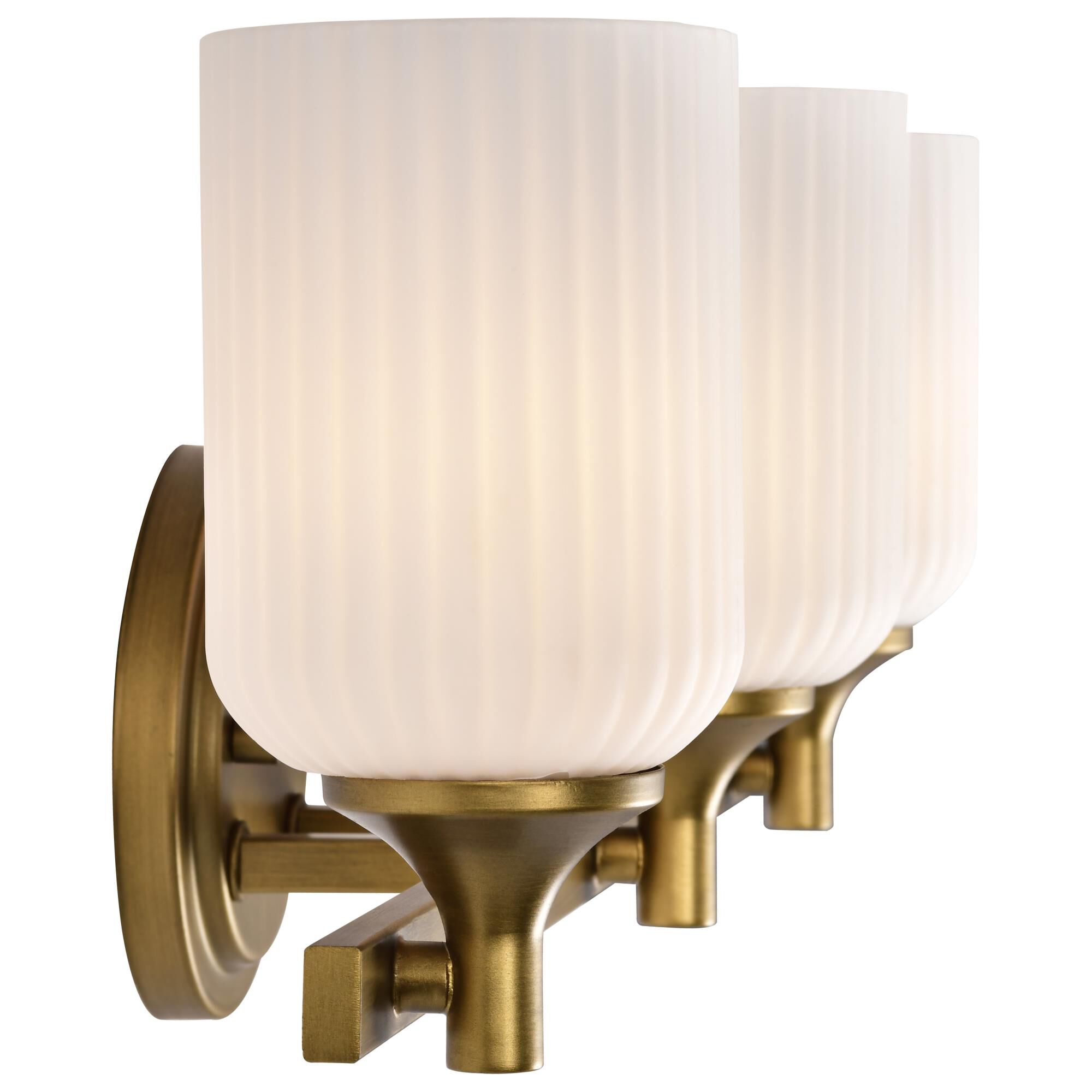 Shown in Natural Brass finish and Frosted Ribbed glass