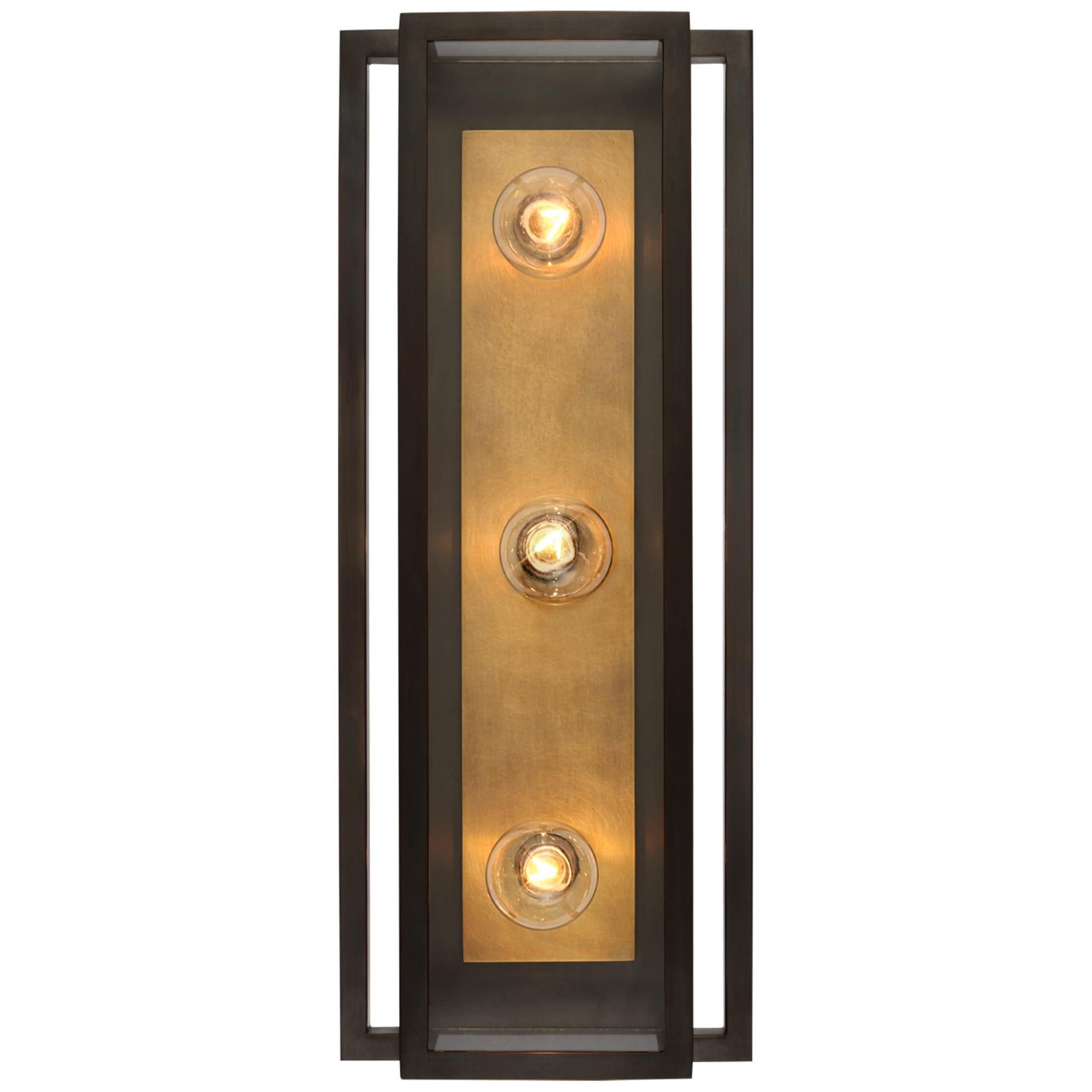 Shown in Bronze And Hand-Rubbed Antique Brass finish and Clear glass