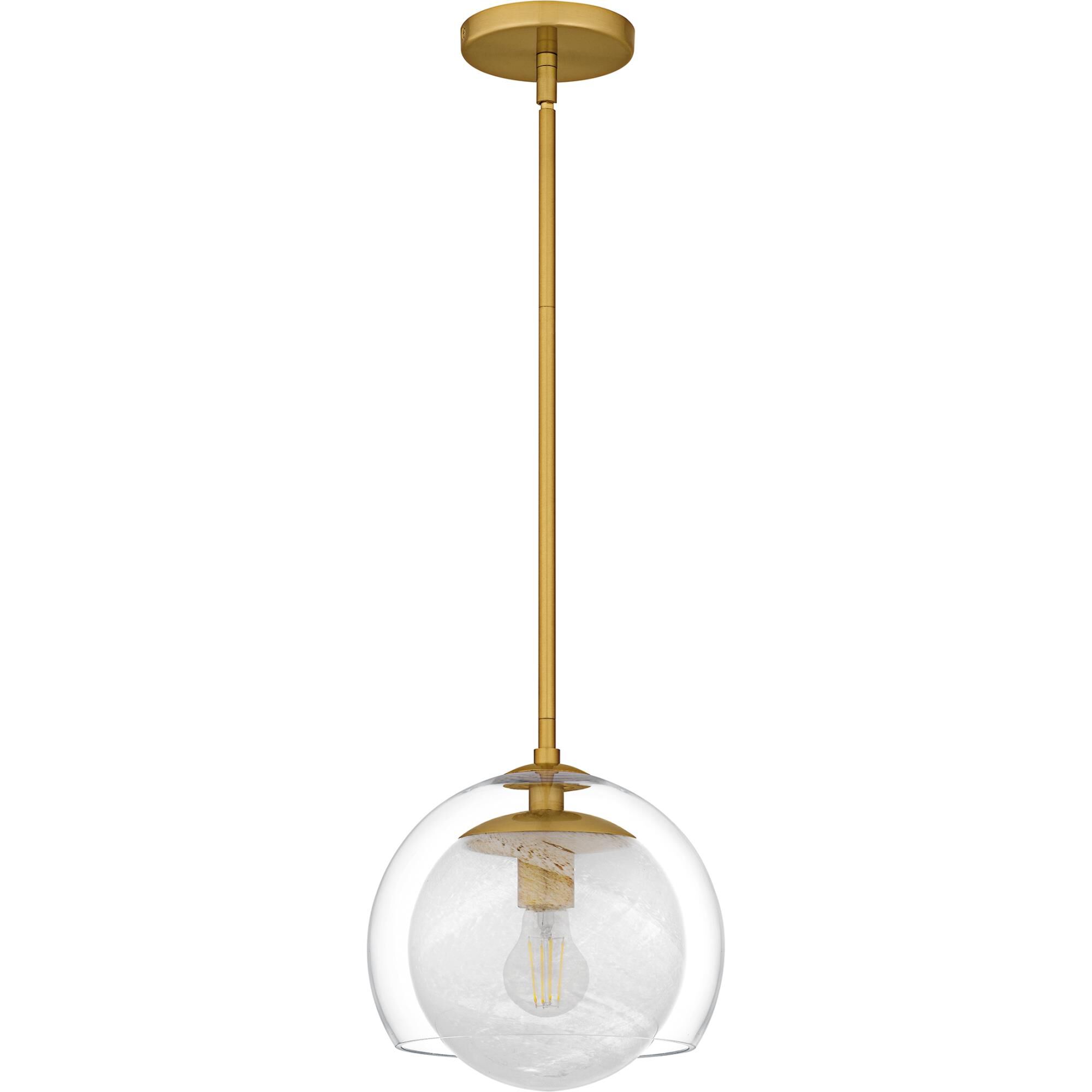 Shown in Brushed Gold finish and Clear Glass With Cloud Glass Inside, Clear Glass Outside shade