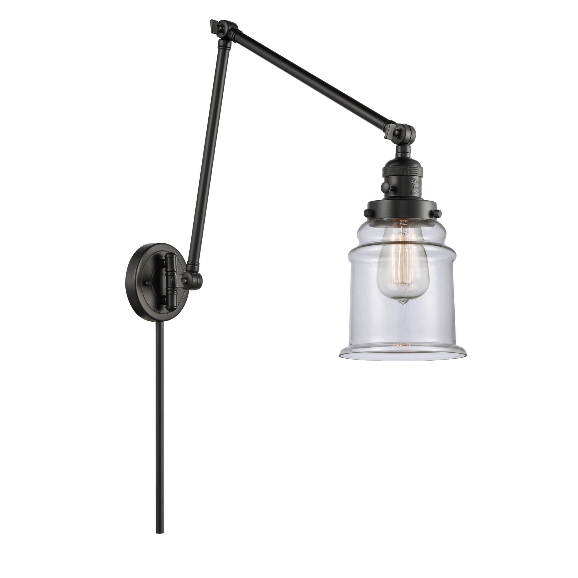 Shown in Matte Black finish and Clear Canton glass