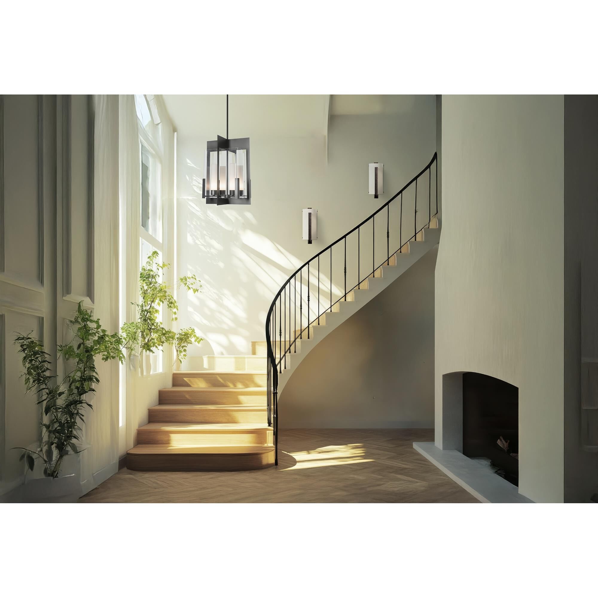 Shown in Dark Smoke finish and White Art glass