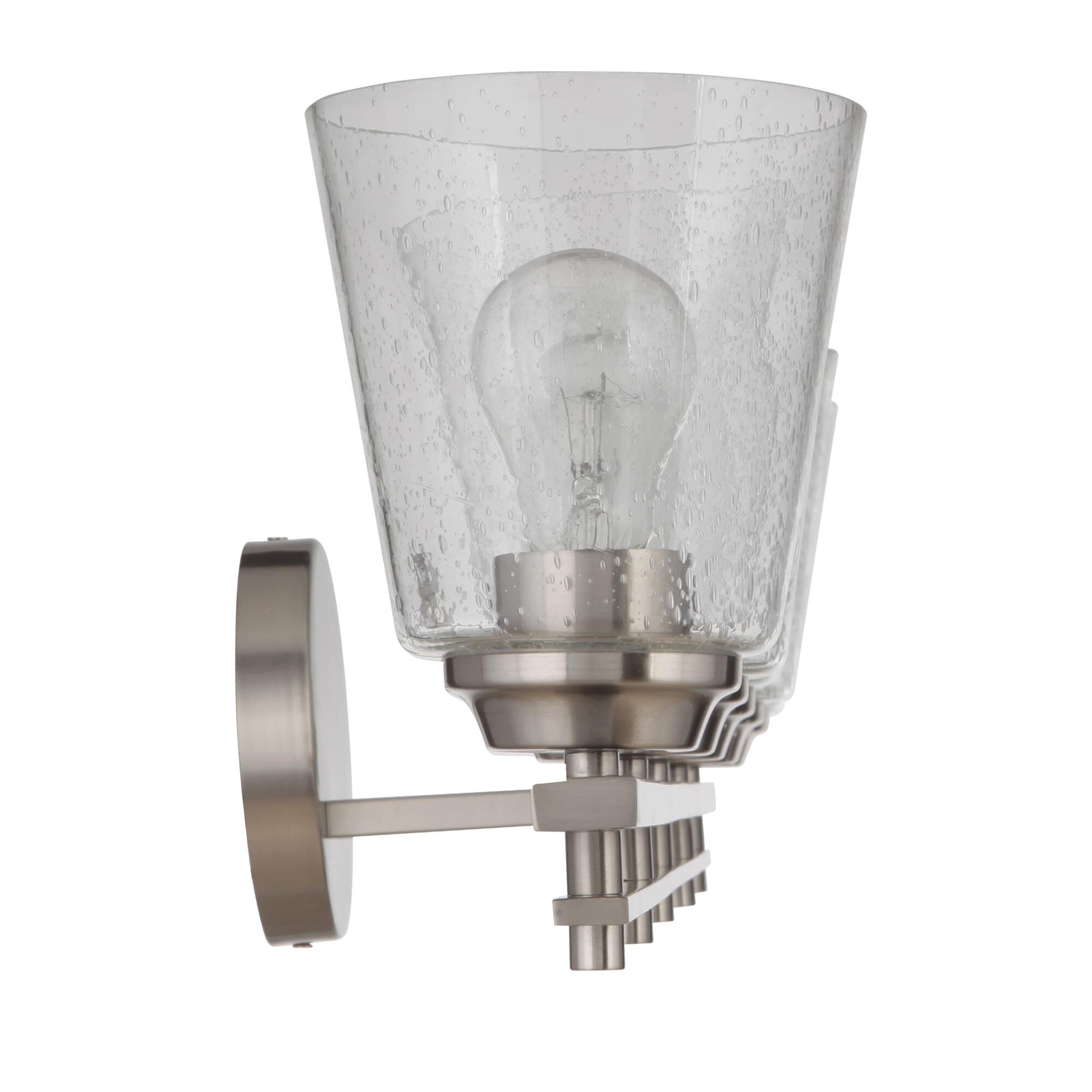 Shown in Brushed Polished Nickel finish and Clear Seeded glass and Glass shade