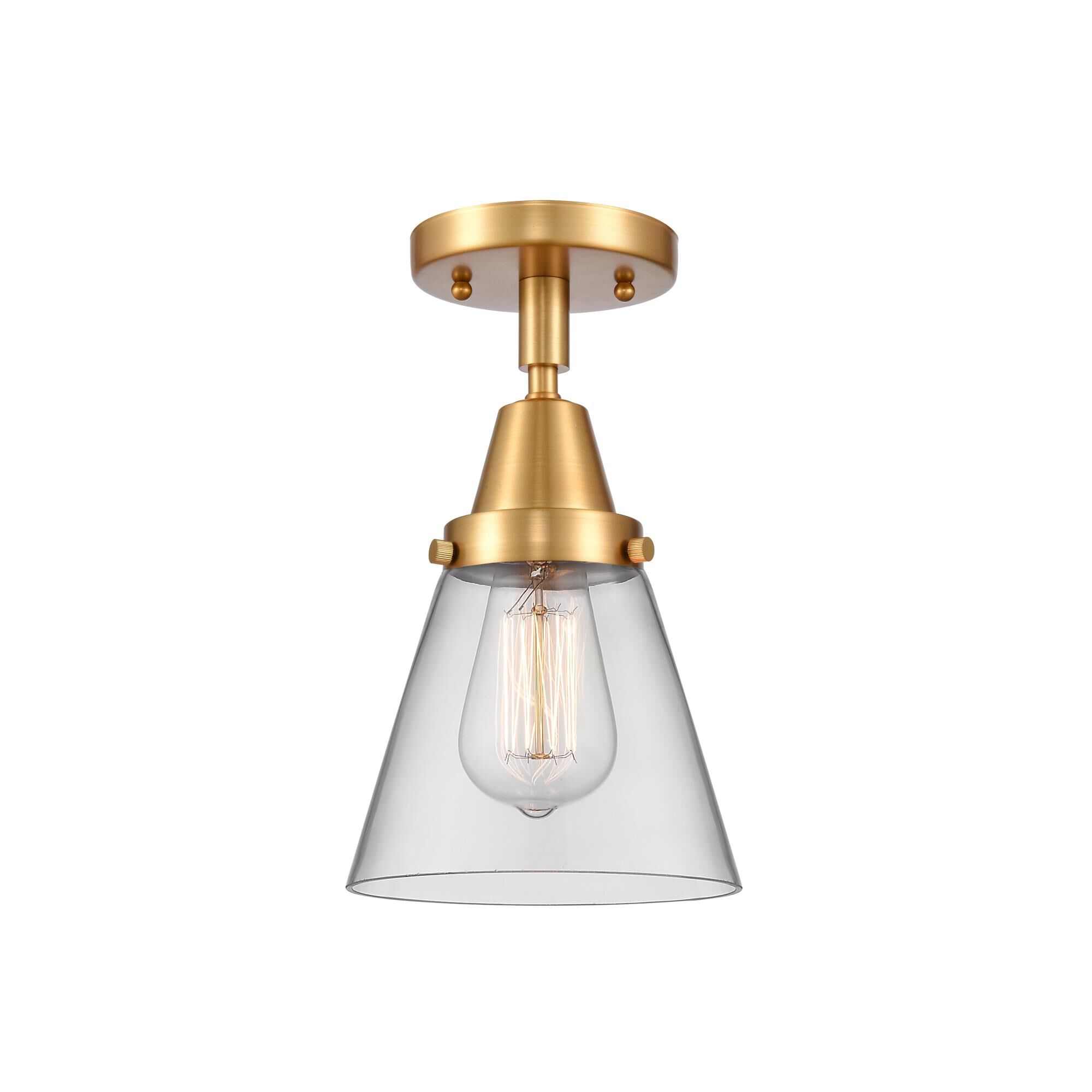 Shown in Satin Gold finish and Clear Small Cone glass