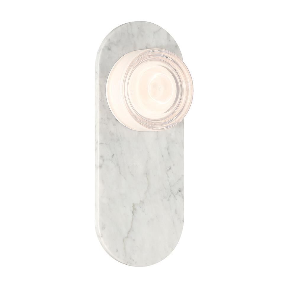 Shown in Marble White finish and Clear Wave glass