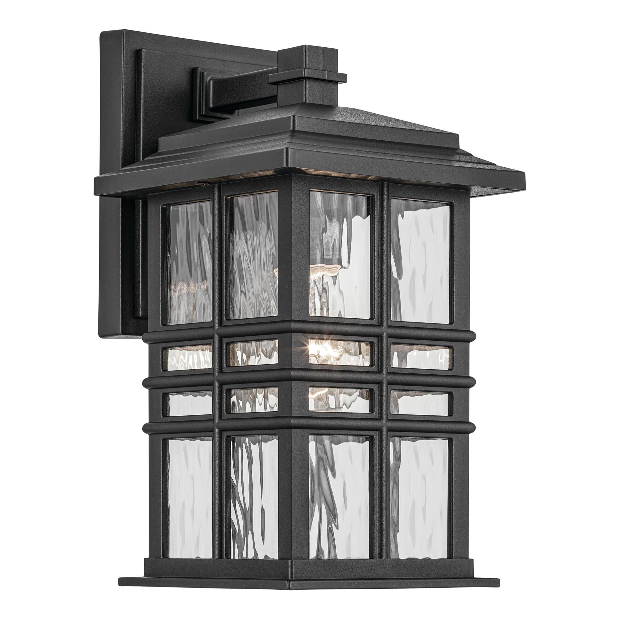 Shown in Textured Black finish and Clear Hammered glass