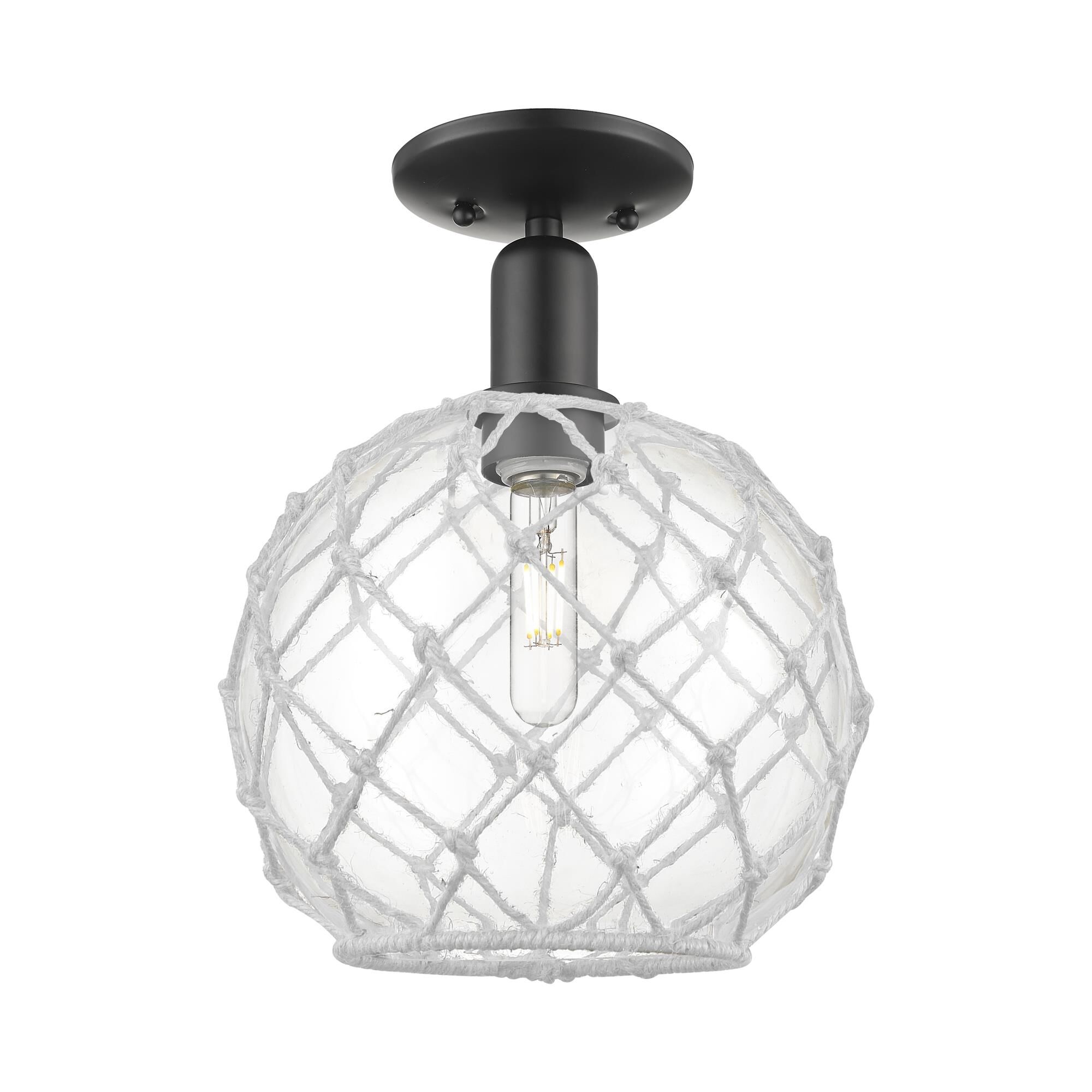 Shown in Matte Black finish and Clear with White Rope glass