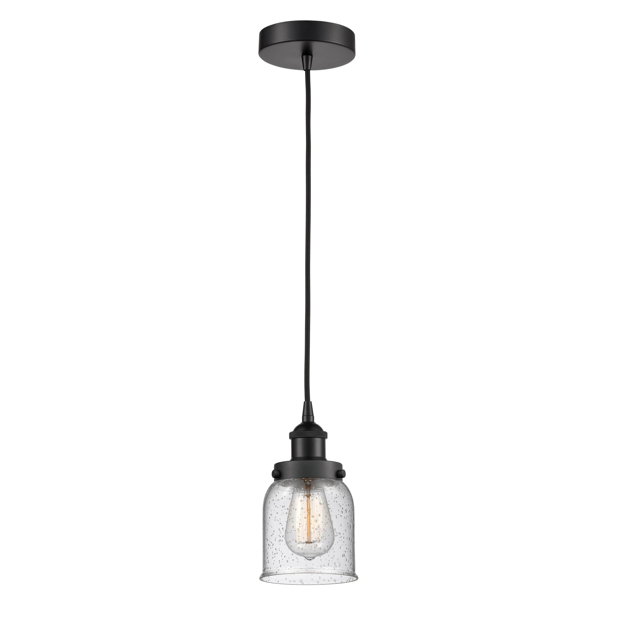 Shown in Matte Black finish and Seedy Small Bell glass