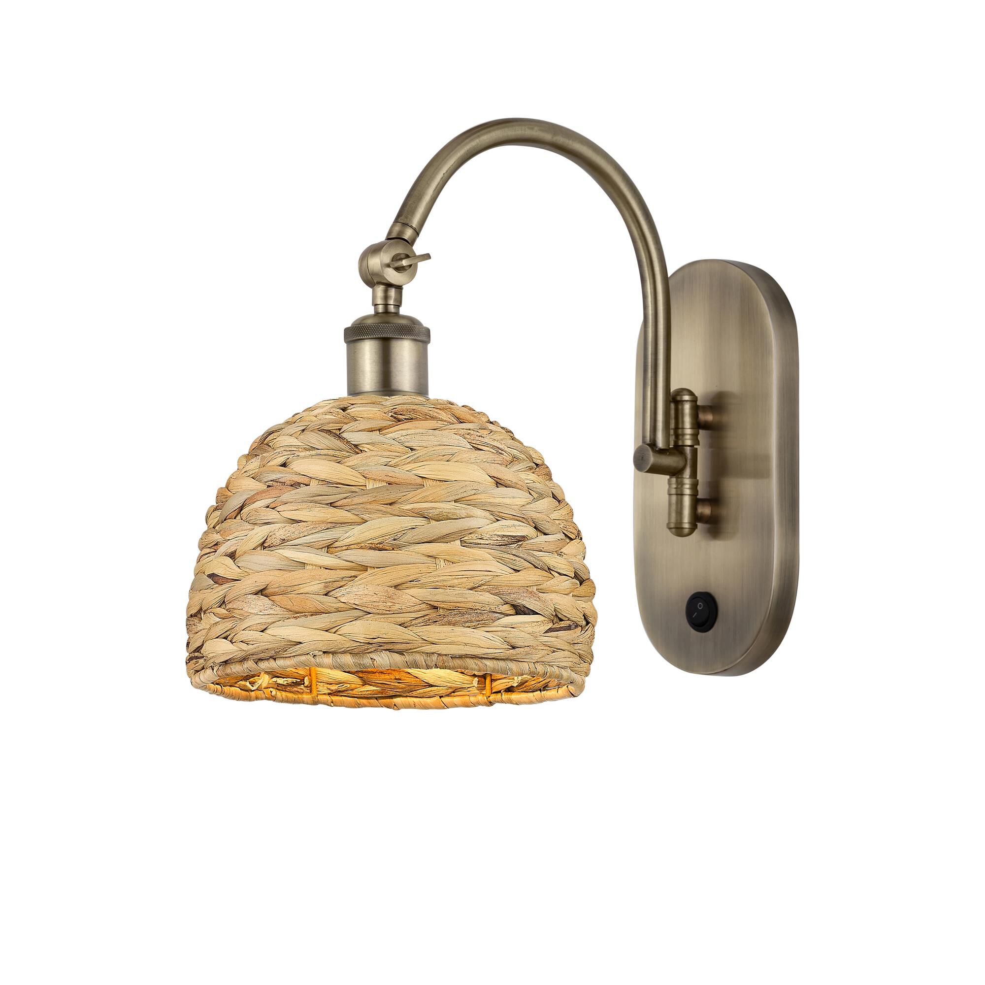 Shown in Antique Brass finish and Natural shade