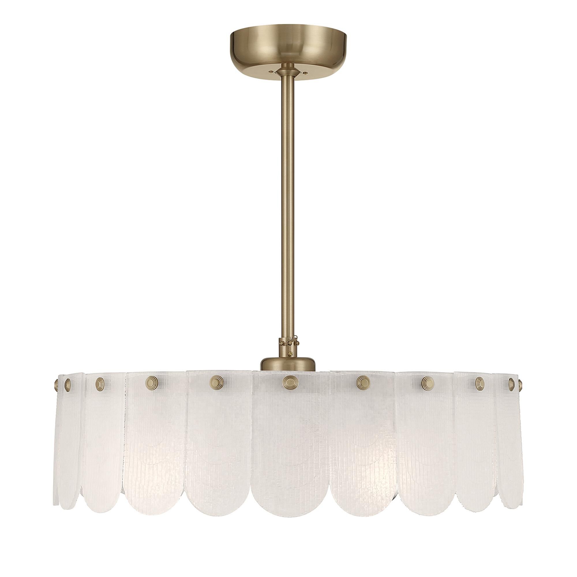 Shown in Noble Brass finish and Frosted Sugar glass