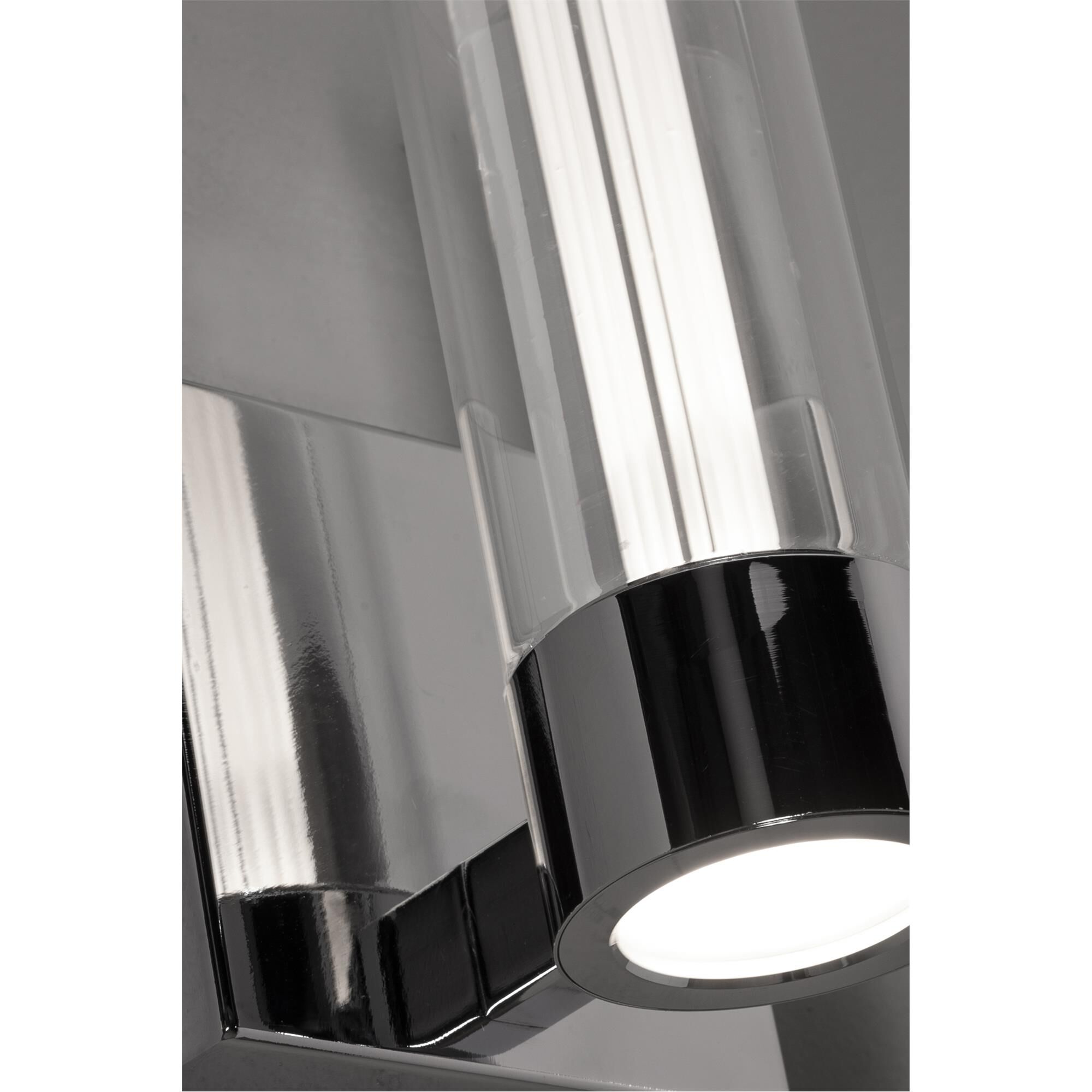 Shown in Polished Chrome finish and Clear Acrylic shade