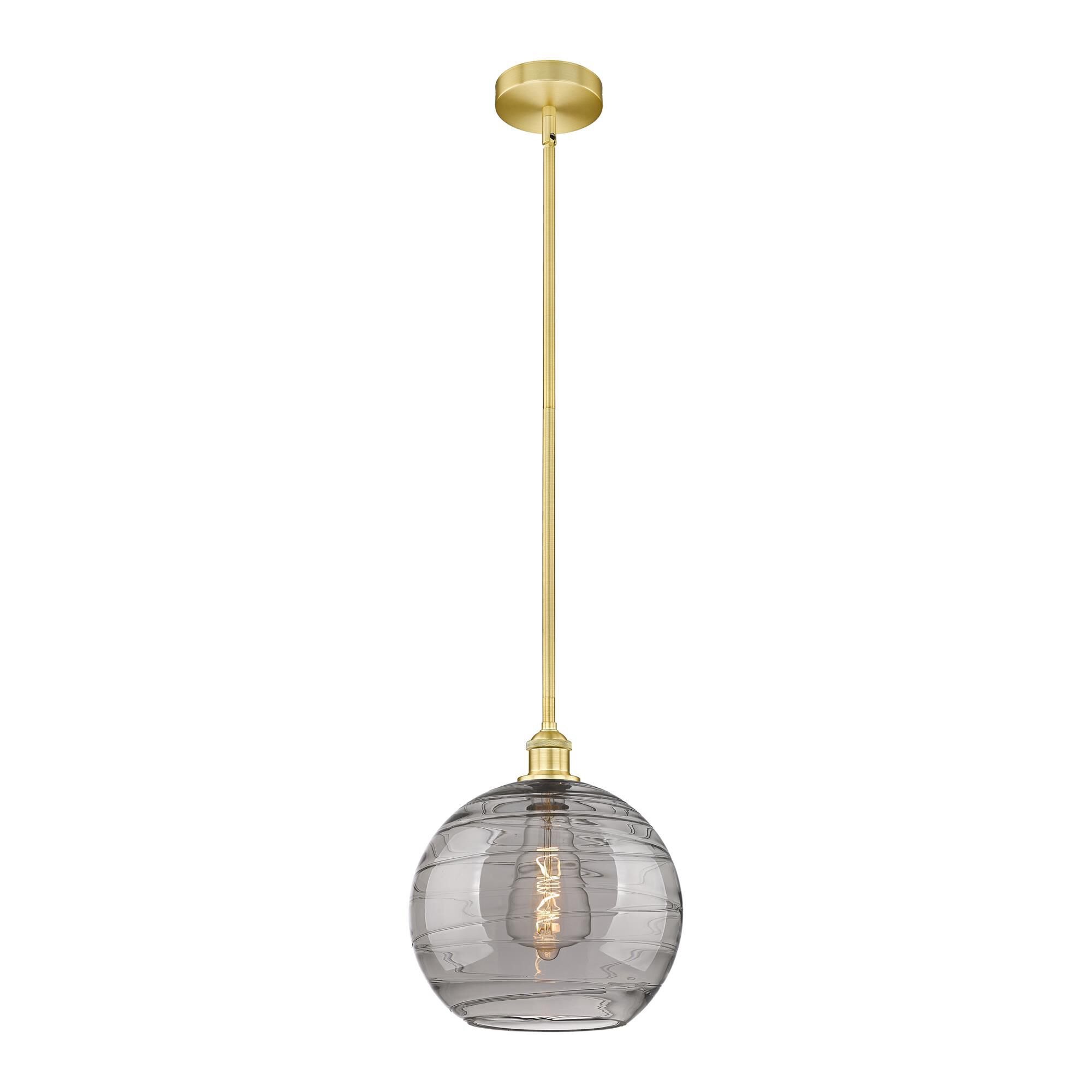Shown in Satin Gold finish and Light Smoke Deco Swirl glass