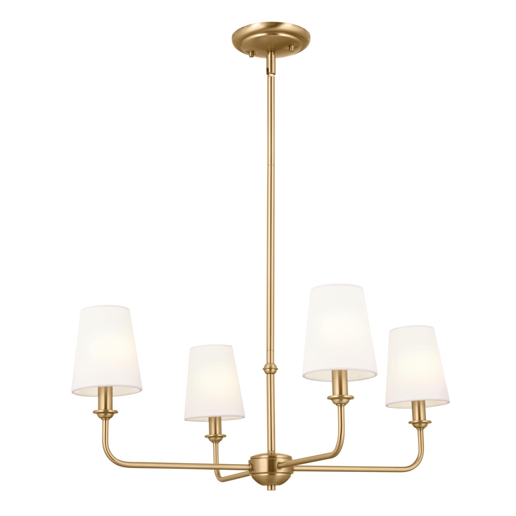 Shown in Brushed Natural Brass finish and Fabric and Bell shade