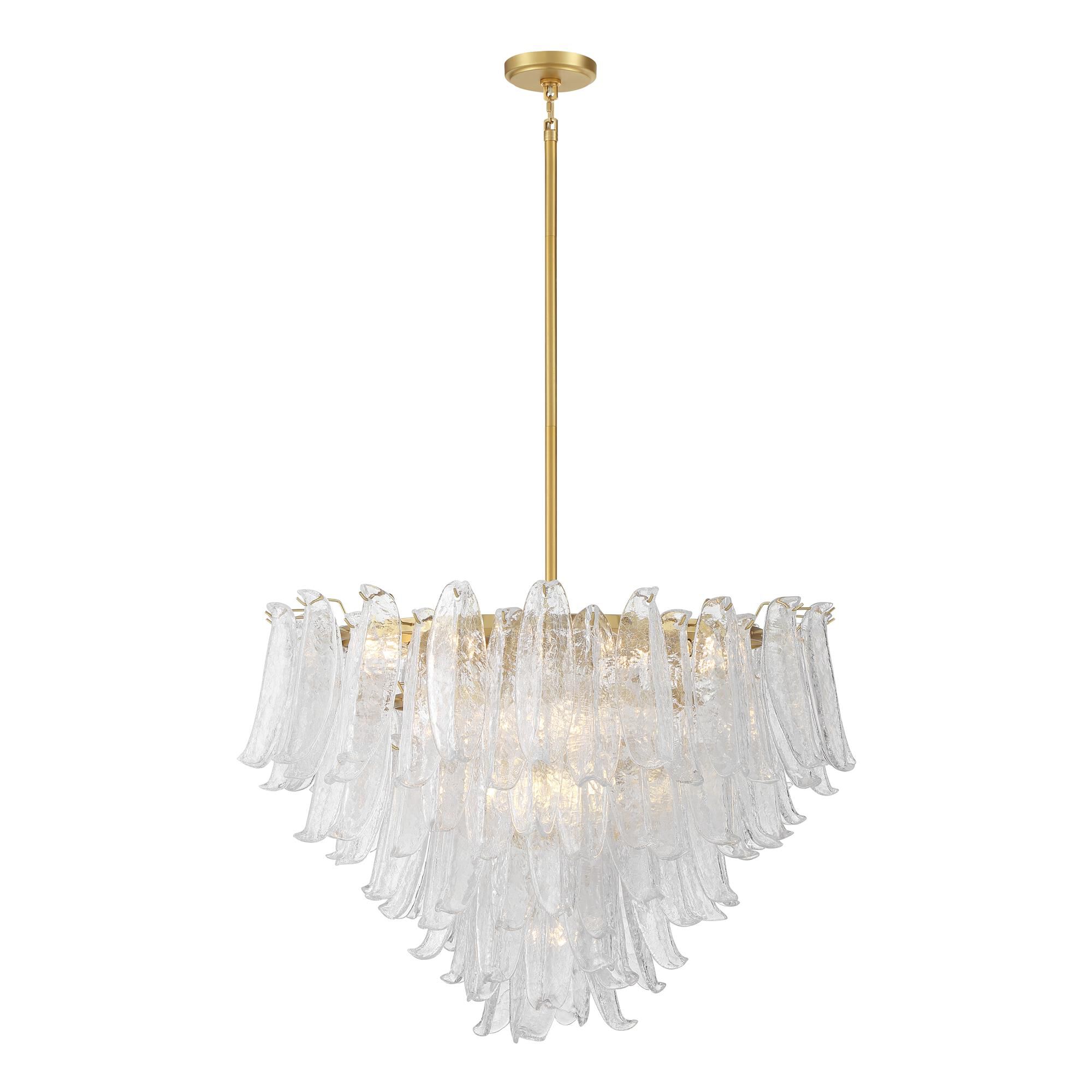 Shown in Legacy Brass finish and Clear Crackled glass
