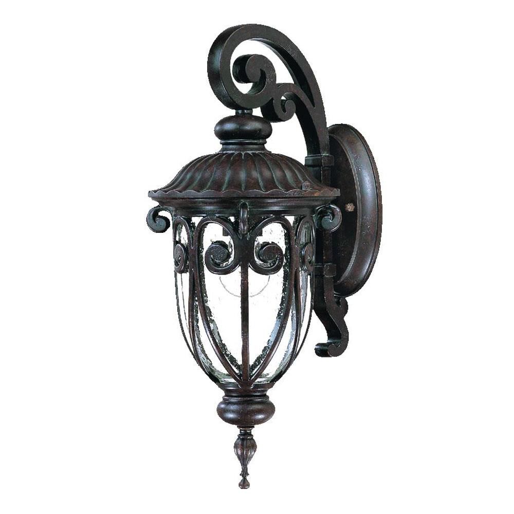 Shown in Marbleized Mahogany finish and Clear glass and Clear Seeded Bell Shaped Glass shade
