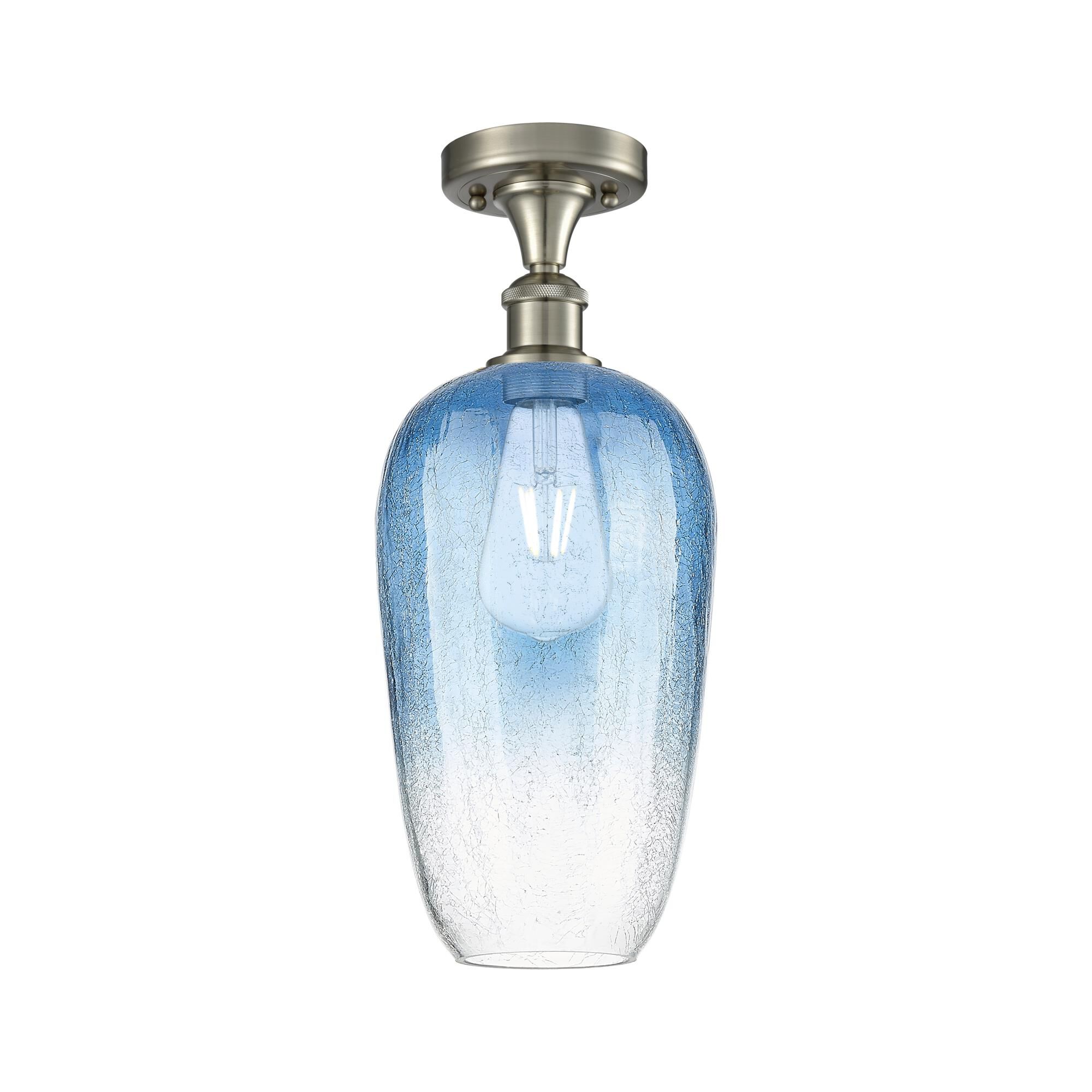 Shown in Brushed Satin Nickel finish and Sapphire Blue glass