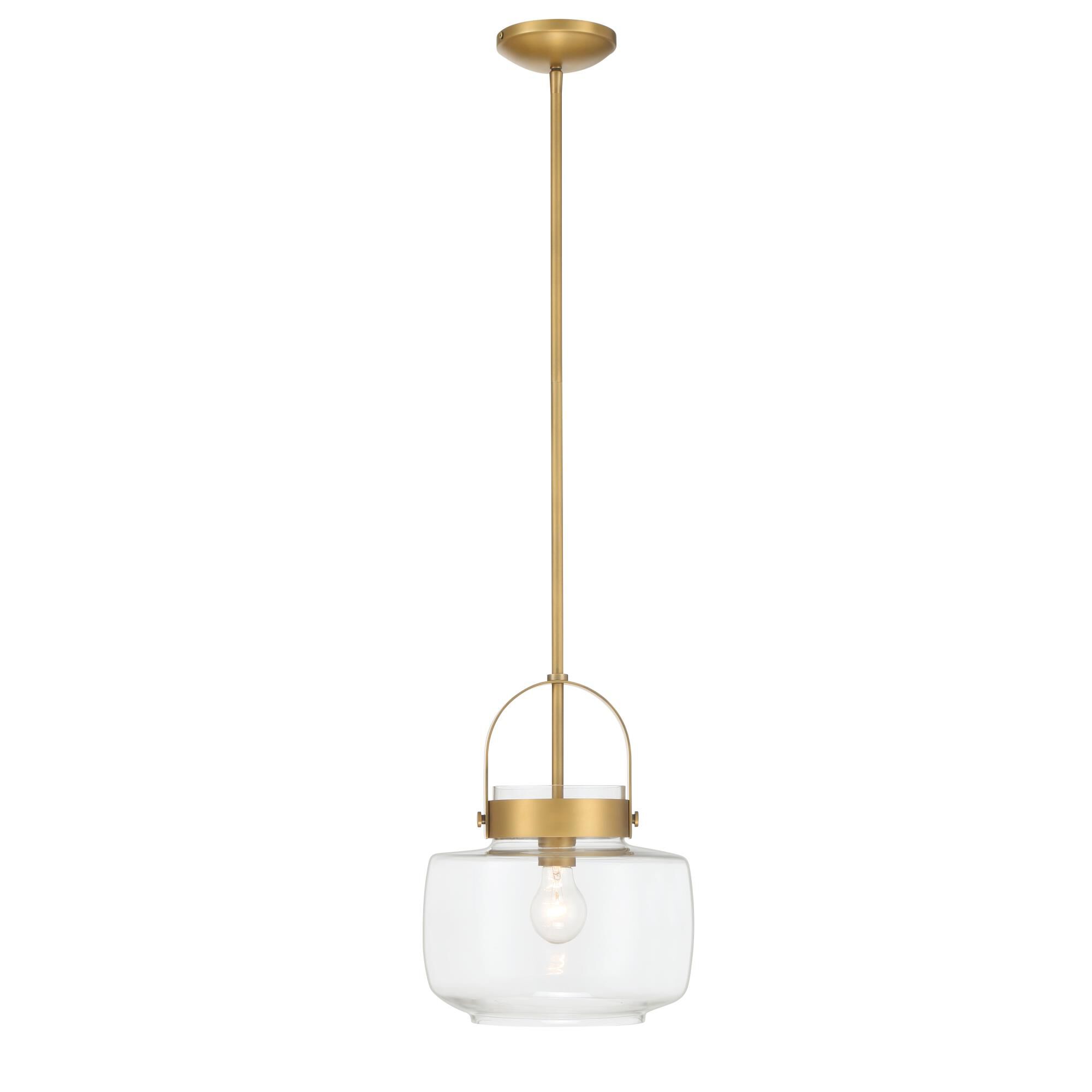 Shown in Legacy Brass finish and Clear glass and Glass shade