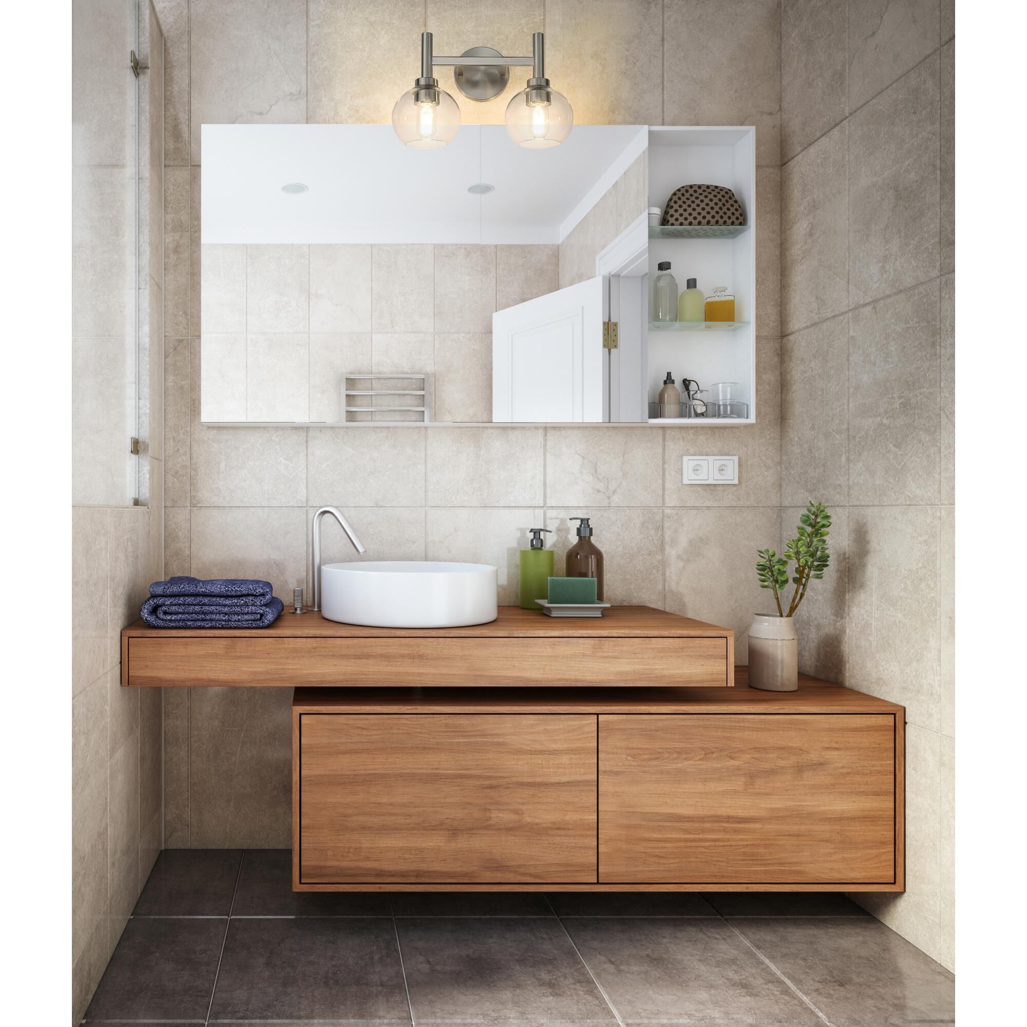 Shown in Brushed Nickel finish and Clear glass