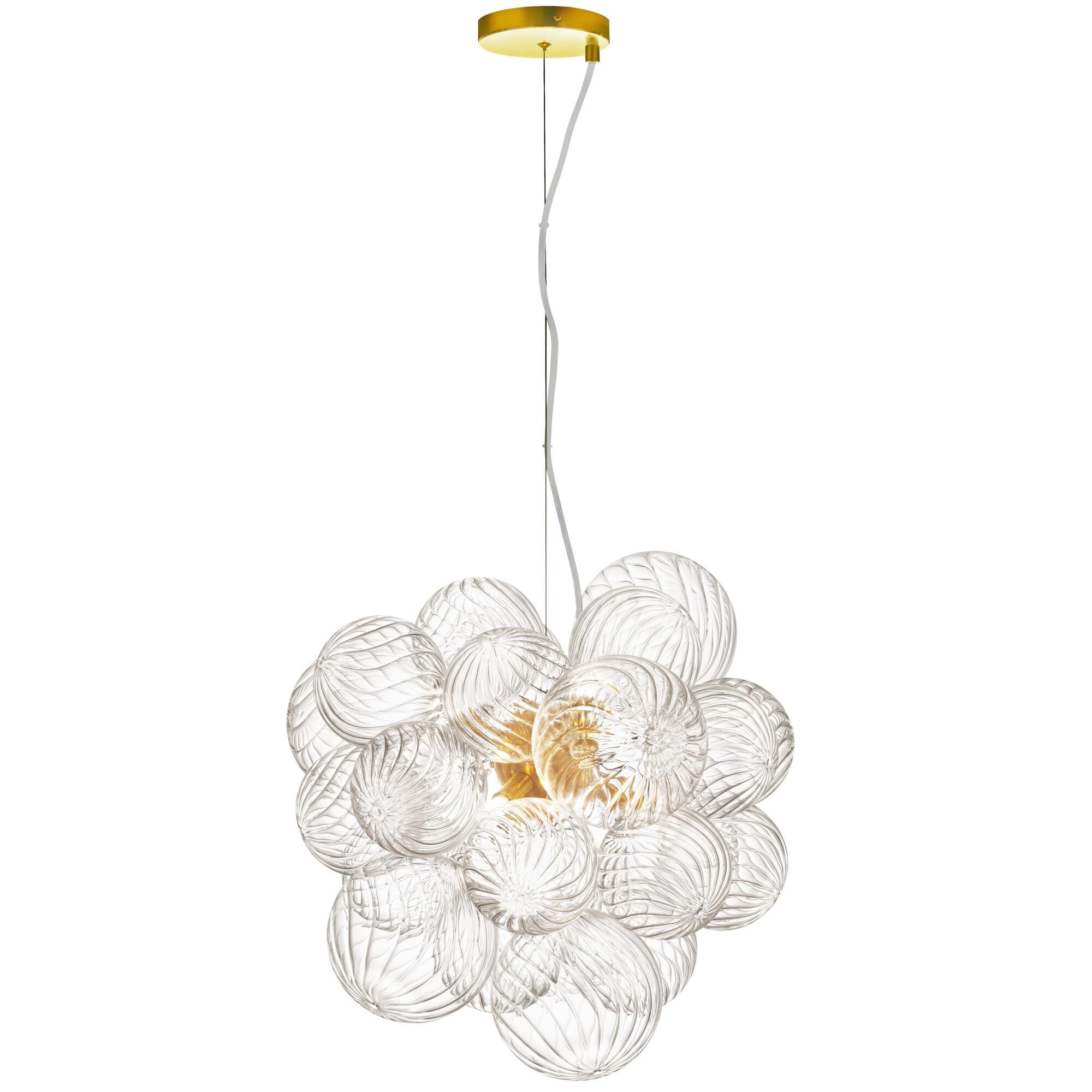 Shown in Aged Brass finish and Clear glass